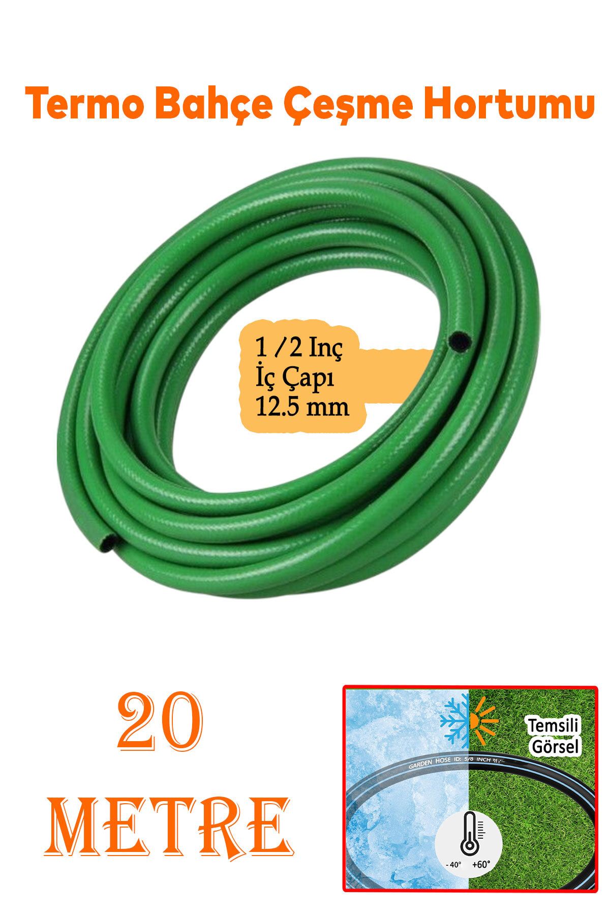 NZB Termo Bahçe Hortumu Dayanıklı 3 Katlı Sağlam Çeşme Su Sulama Yıkama Hortum 20 Metre 12.5 mm 1/2"