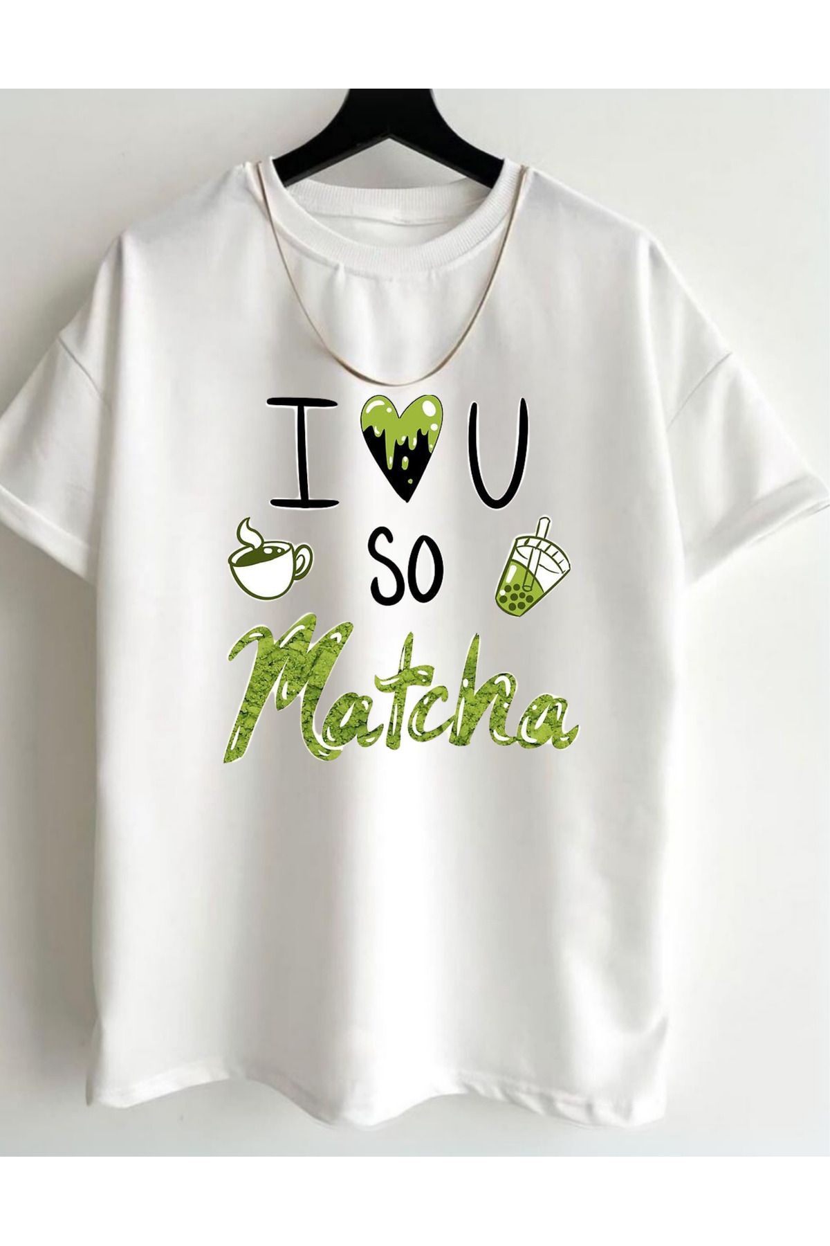 AEMİ Unisex Matcha Baskılı %100 Pamuk Oversize T-shirt