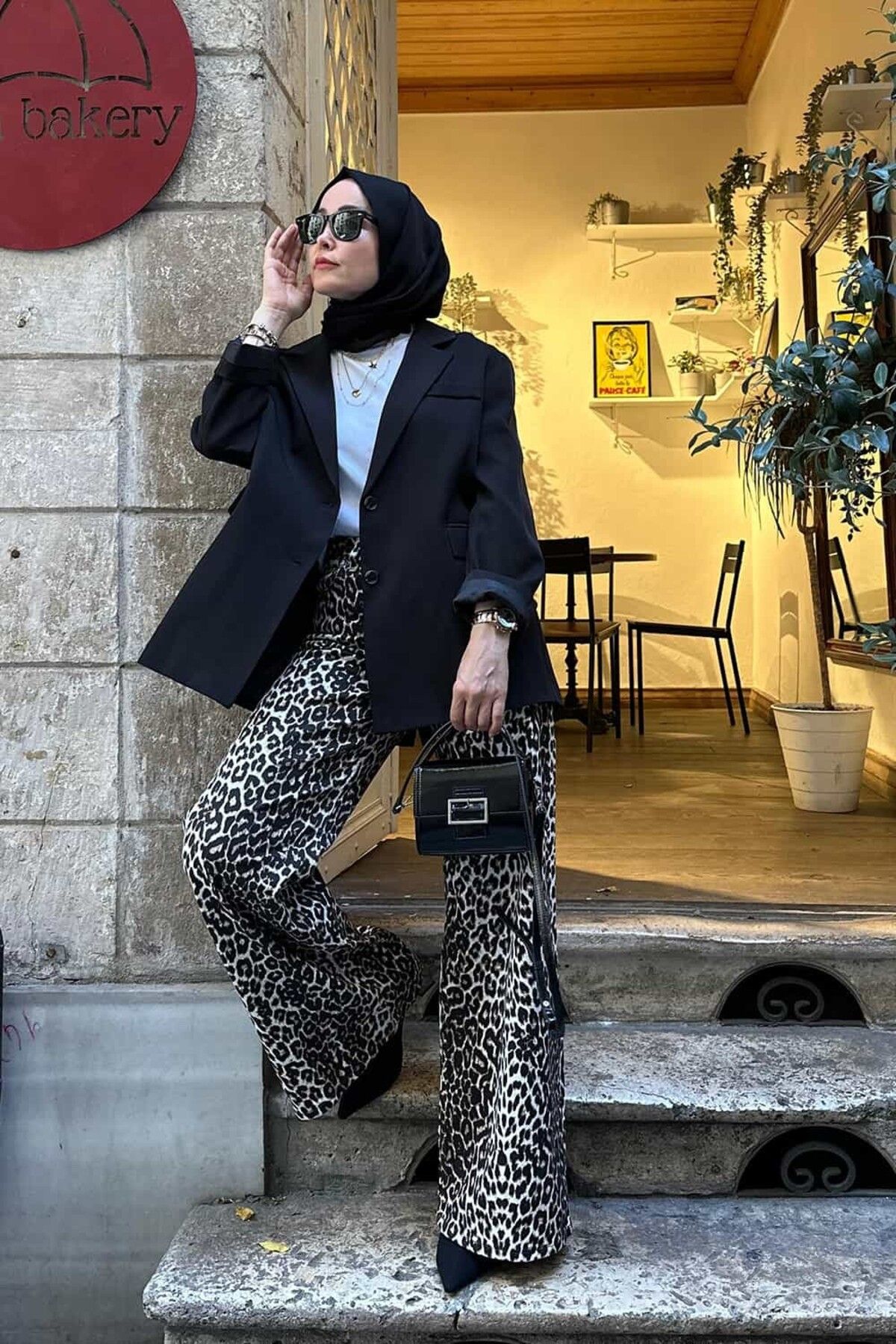 ByBensu Leopar Wide Leg Jean Pantolon