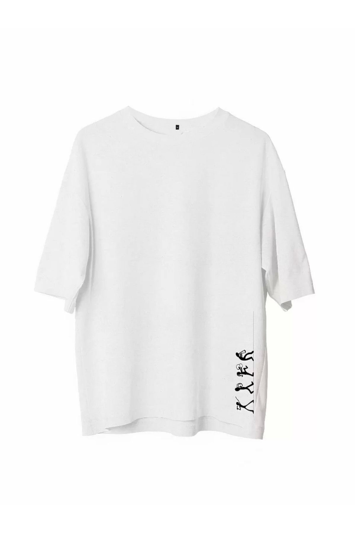 CVS Unisex Bisiklet Yaka Baskılı Oversize T-Shirt - Beyaz