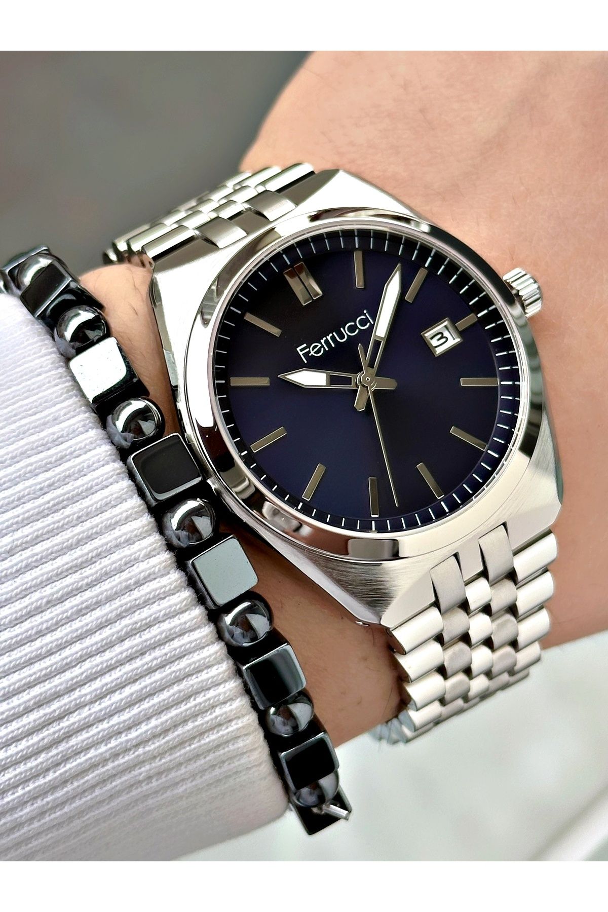 Ferrucci FERRUCCİ LACİVERT KADRANLI FUNCTION GÜMÜŞ METAL ERKEK KOL SAATİ