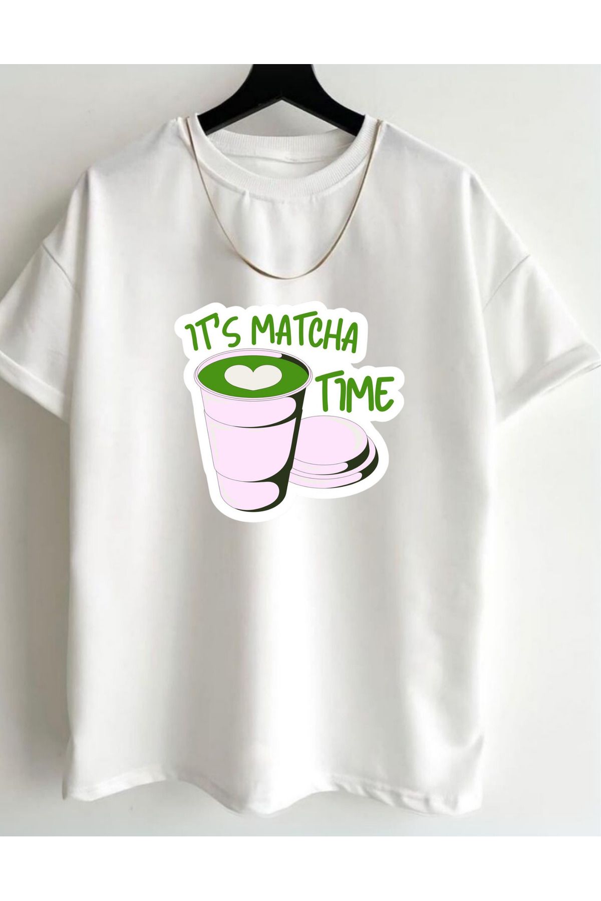 AEMİ Unisex Matcha Baskılı %100 Pamuk Oversize T-shirt