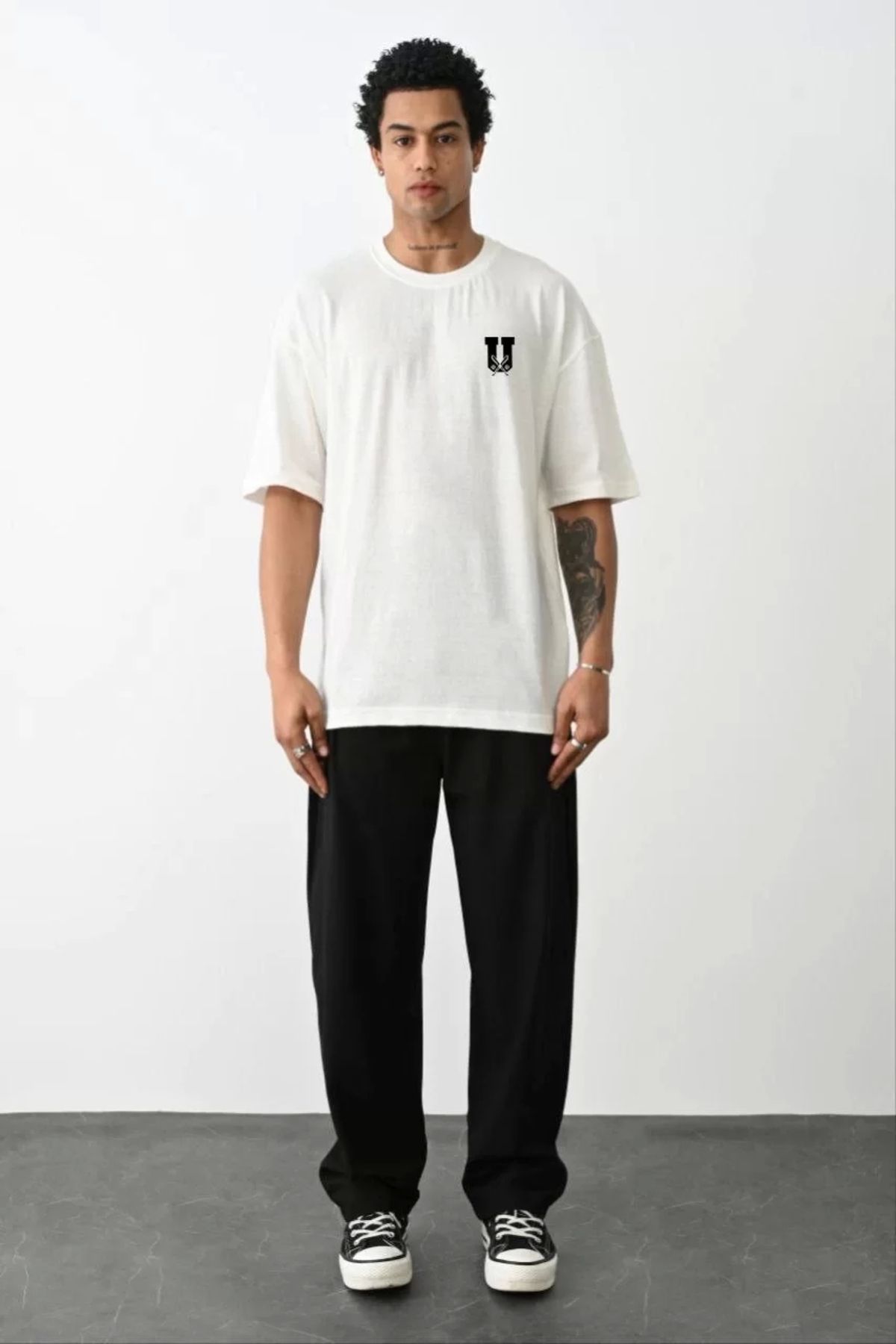 CVS Unisex Bisiklet Yaka Baskılı Oversize T-Shirt - Beyaz