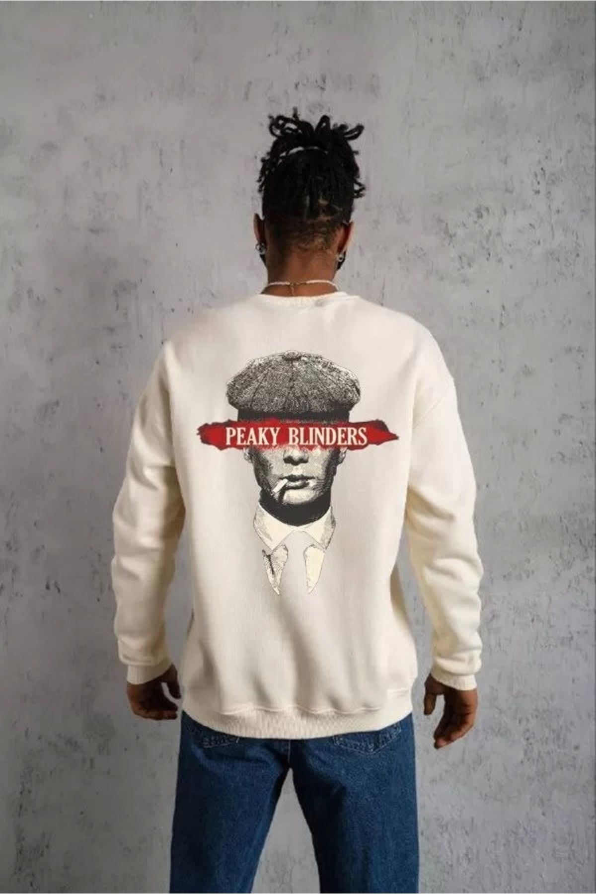 CVS Unisex Bisiklet Yaka Baskılı Oversize Sweatshirt - Beyaz