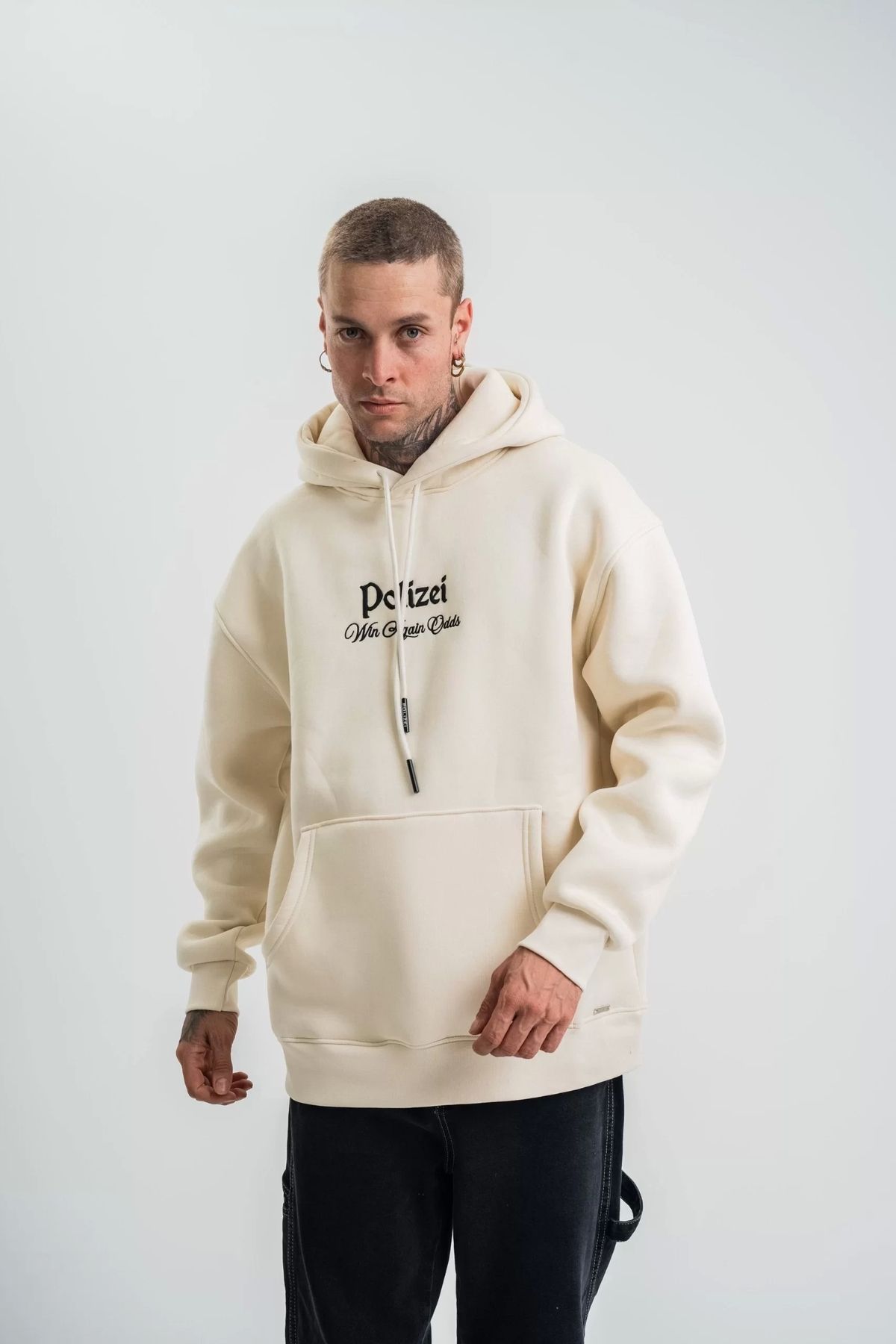 CVS Üç İplik Kapşonlu Dijital Patchli SweatShirt - Krem