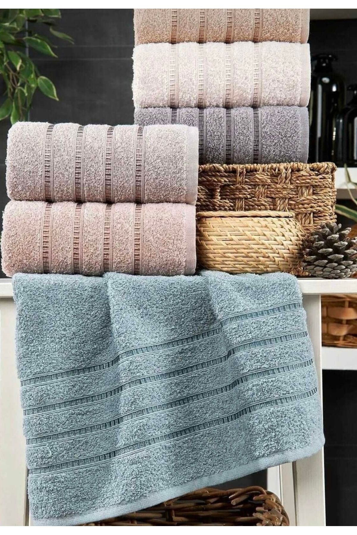 YUANEZ 6 lı El Yüz Havlu Seti %100 Pamuklu Havlu Takımı 50x85 cm