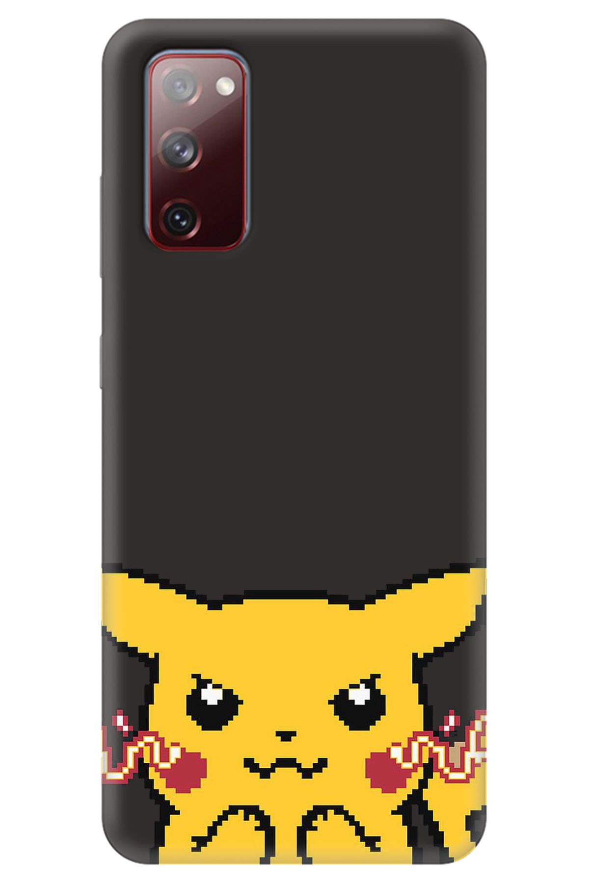 WANNA PROTECT Samsung A03S Siyah İçi Kadife Pika Pixel Desenli Silikon Telefon Kılıfı