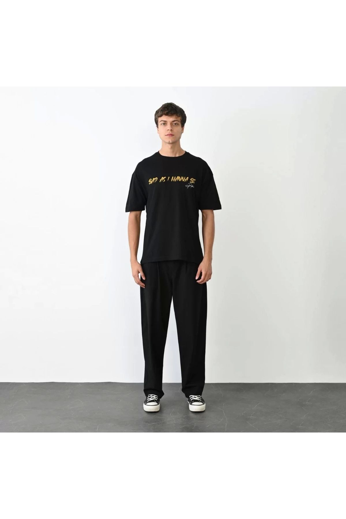CVS Unisex Bisiklet Yaka Baskılı Oversize T-Shirt - Siyah