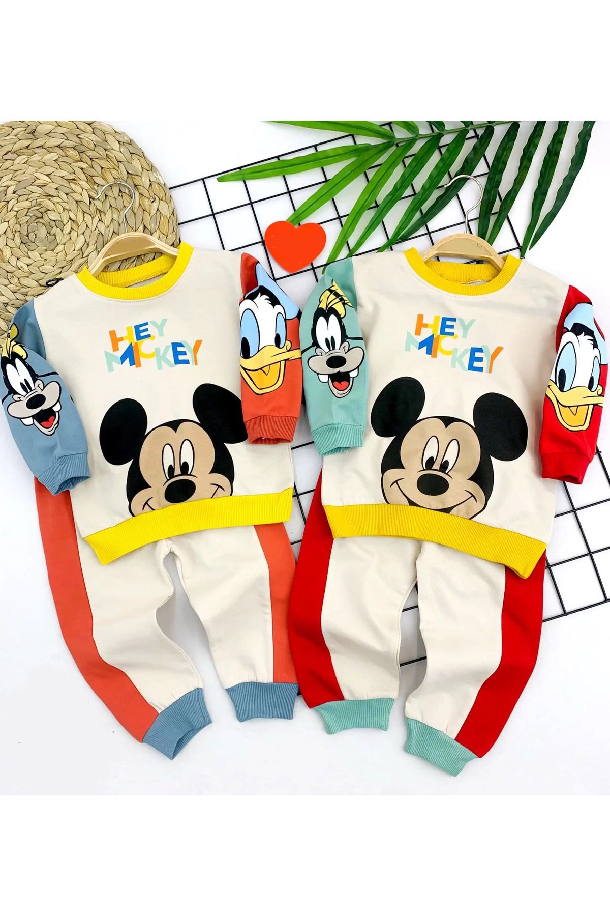 Shop58 9-12-18-24 Ay Mickey Ve Arkadaşları Desenli Uzun Kollu Sweat 2li Kız Erkek Bebek Takımı