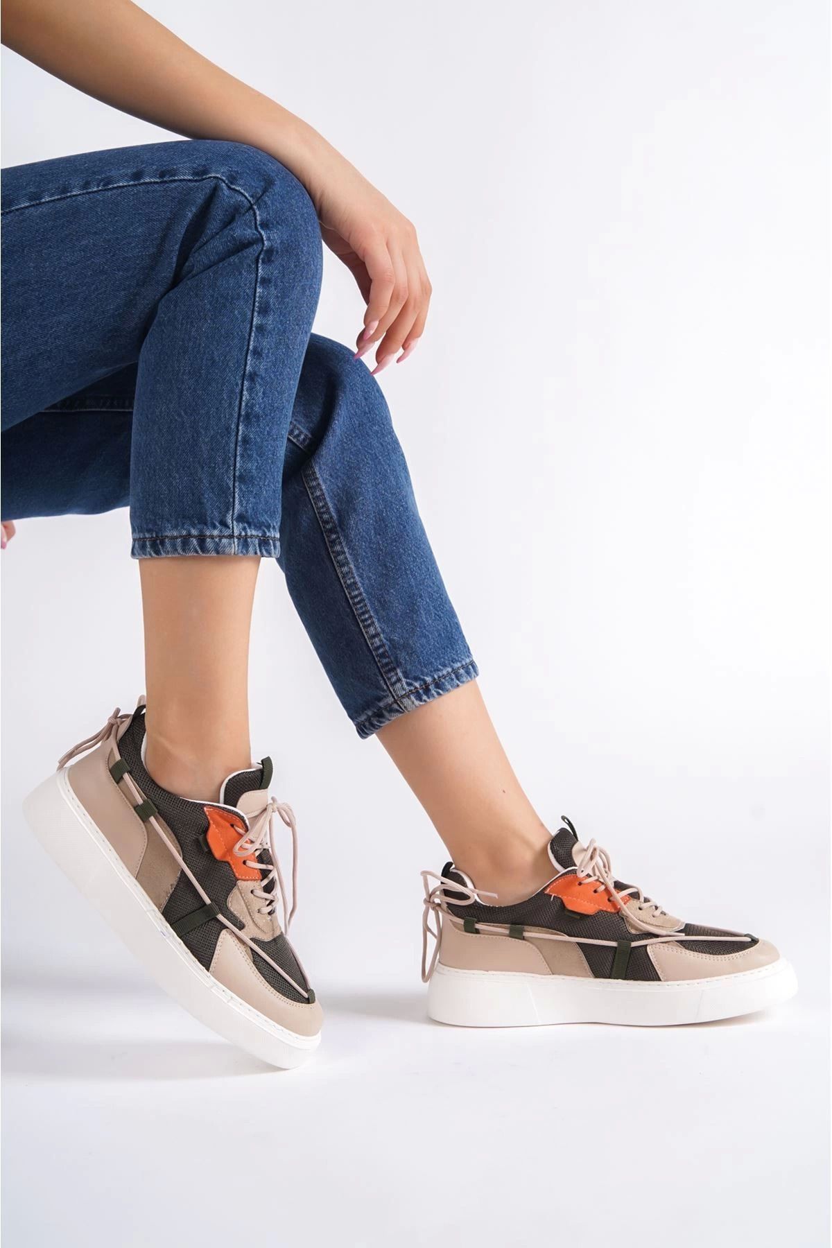Shop58 Zoes Nude Süet Yeşil Detaylı Bağcıklı Spor Ayakkabı