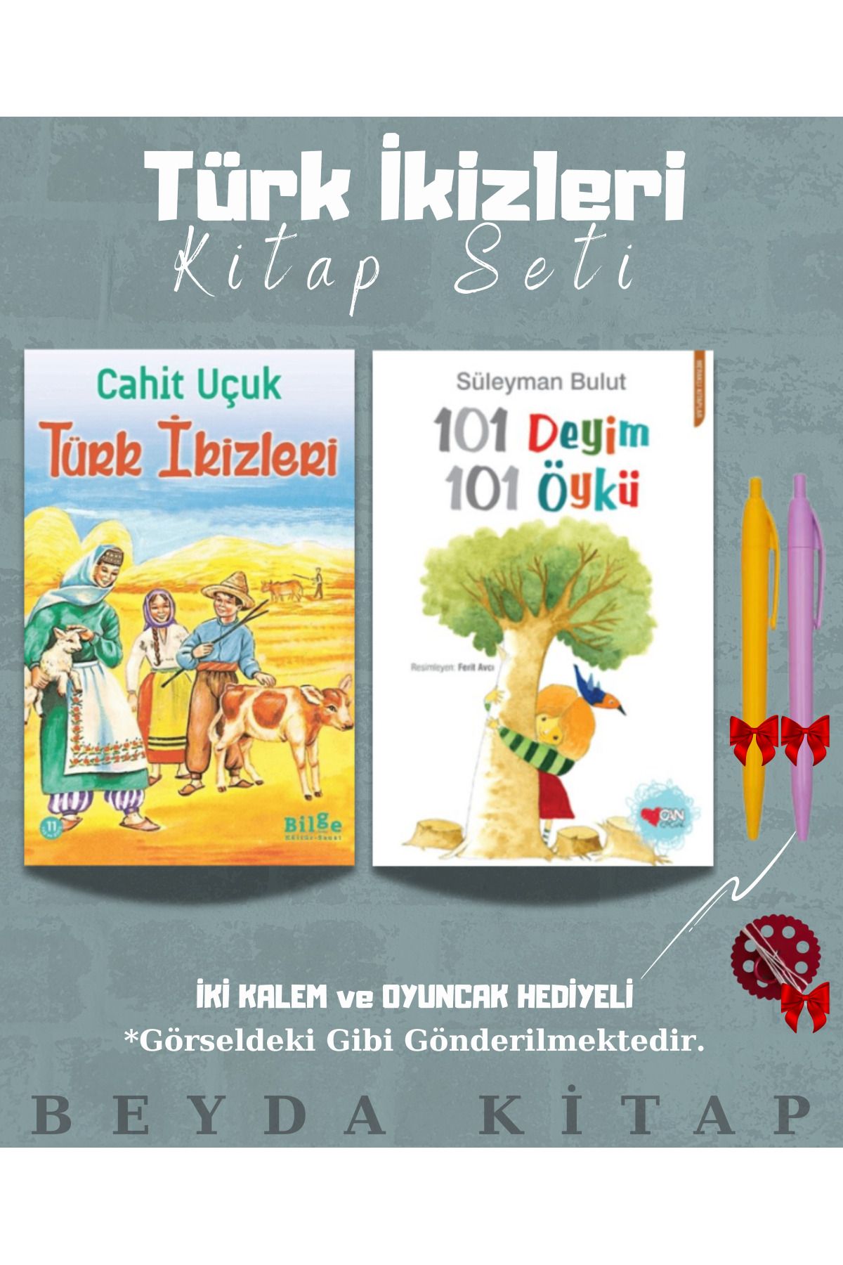 Bilge Kültür Sanat Türk İkizleri - 101 Deyim 101 Öykü - Cahit Uçuk - Kitap Seti - Kalem ve Oyuncak Hediyeli