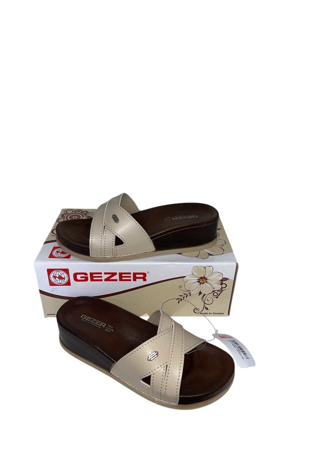 GEZER bej çapraz dolgu mantar taban terlik