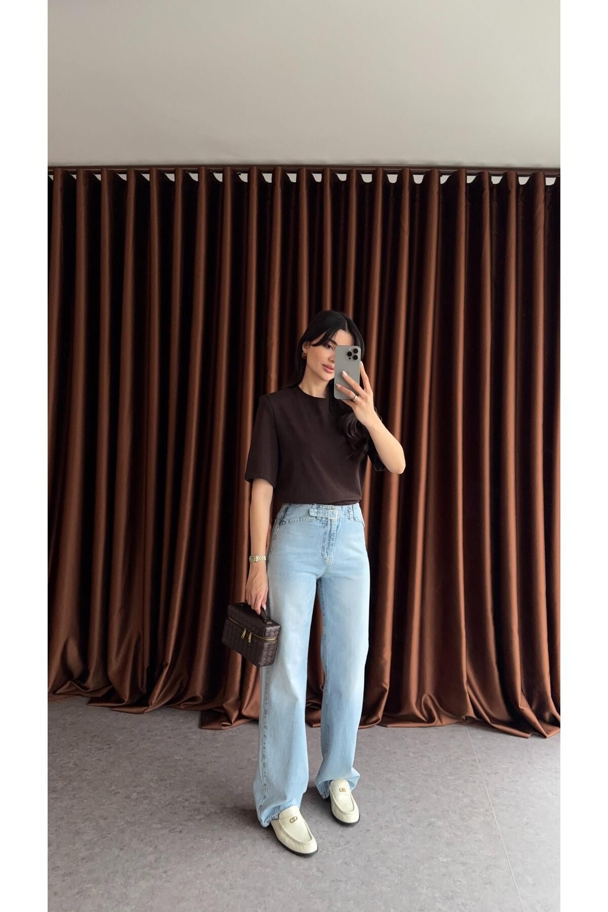 HAZELANNA Kemerli Açık Mavi Jean