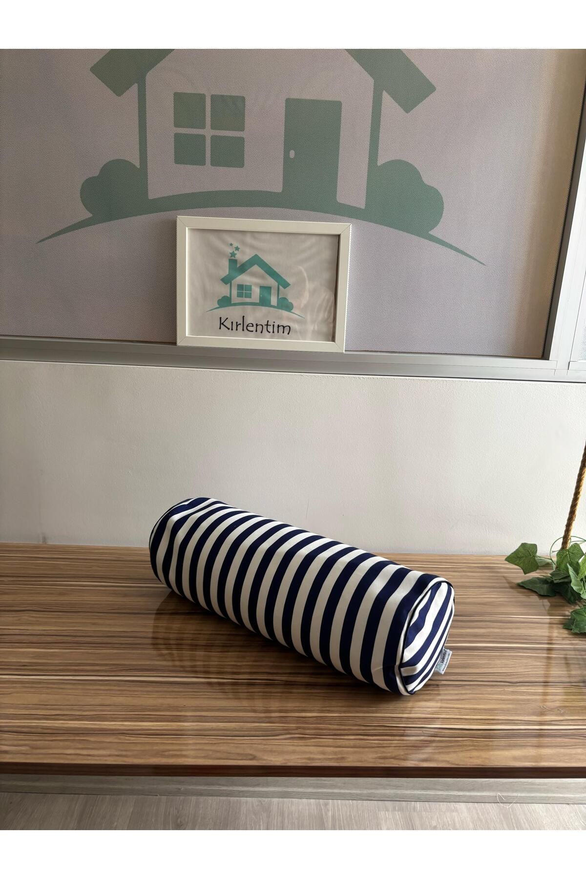 KIRLENTİM E872A Lacivert Beyaz Çizgili Silindir Içi Dolu Kırlent