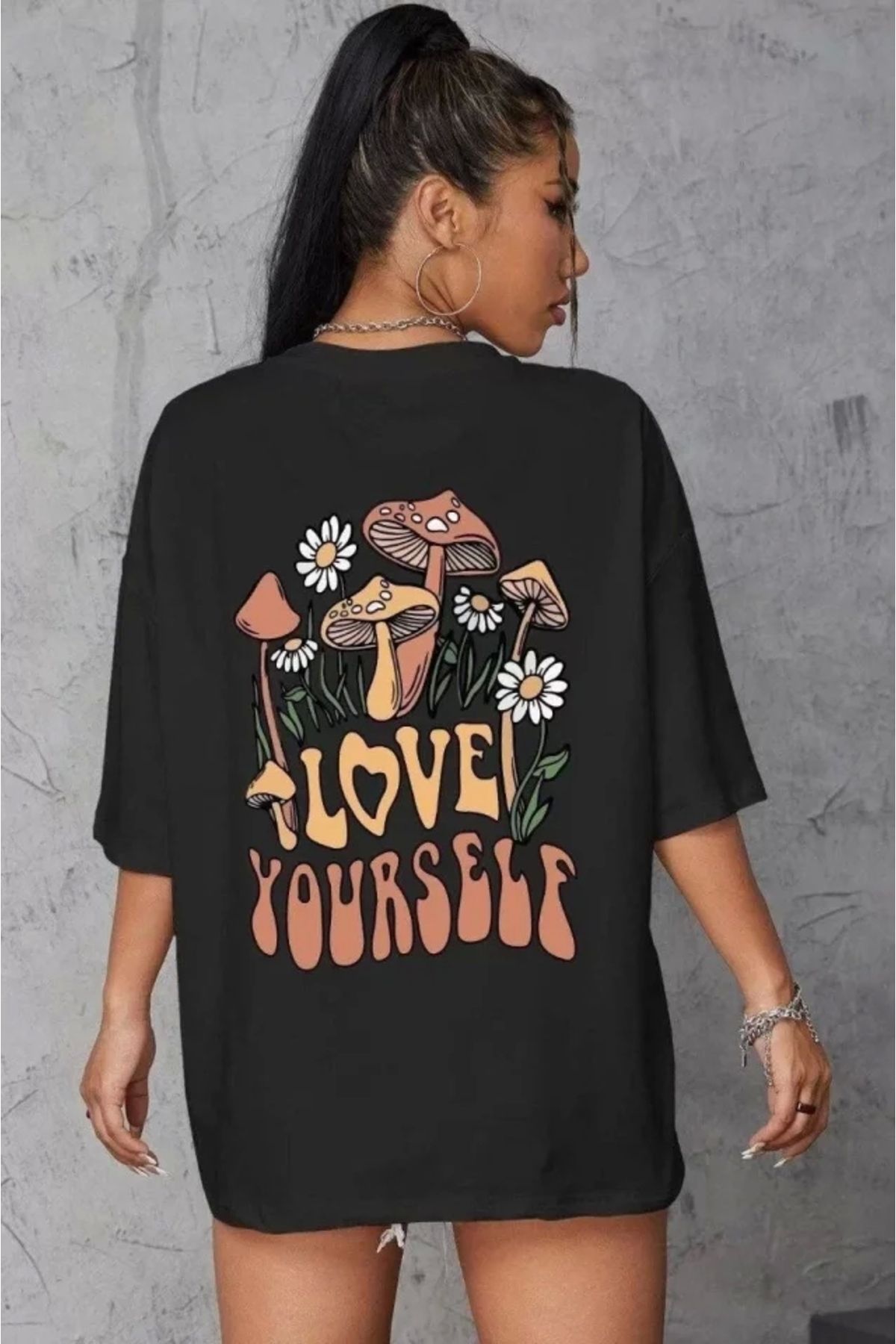 nedo7 Unisex Baskılı Oversize T-Shirt - Siyah