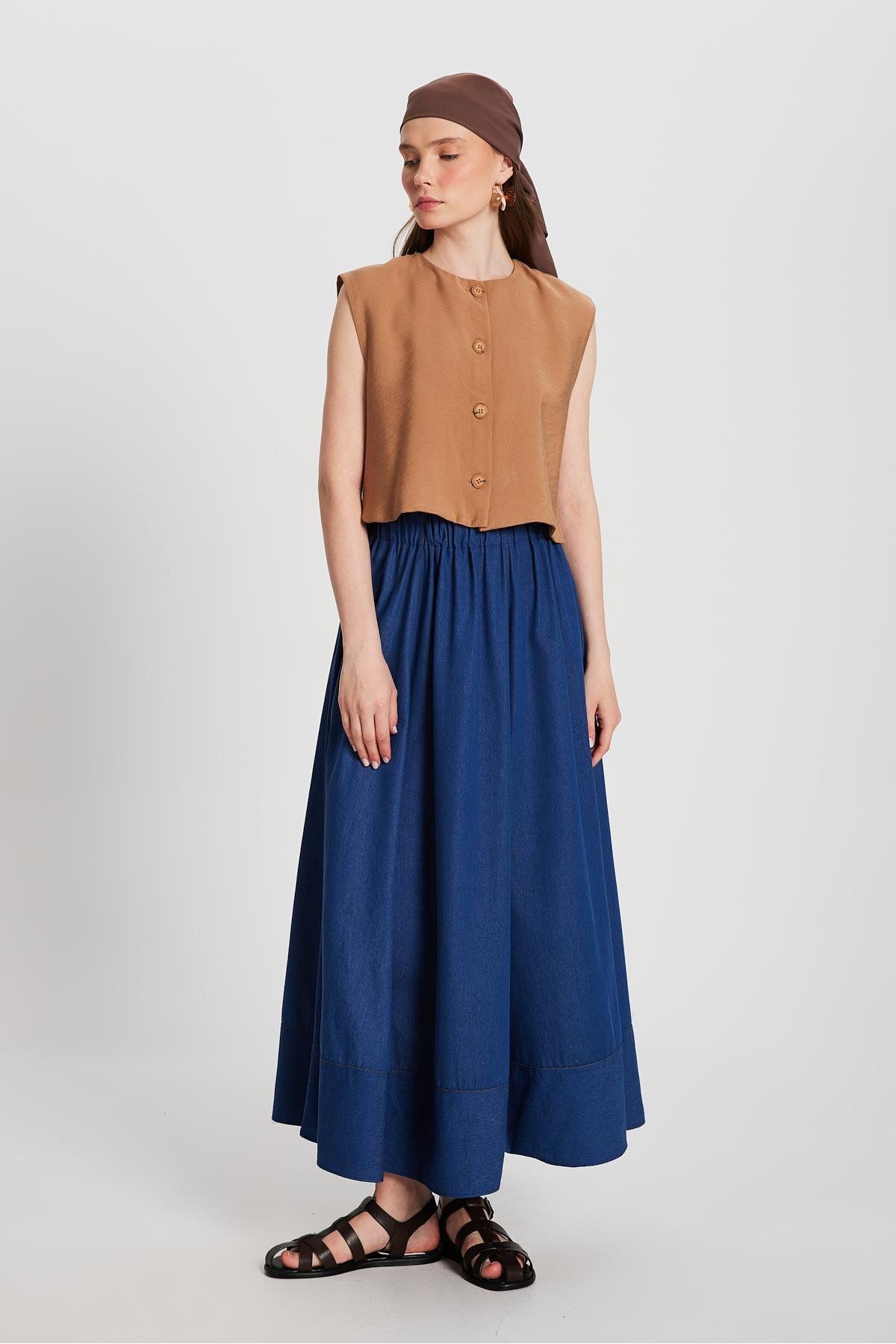 minaaise Kadın Camel Hannah Düğmeli Yelek 29090