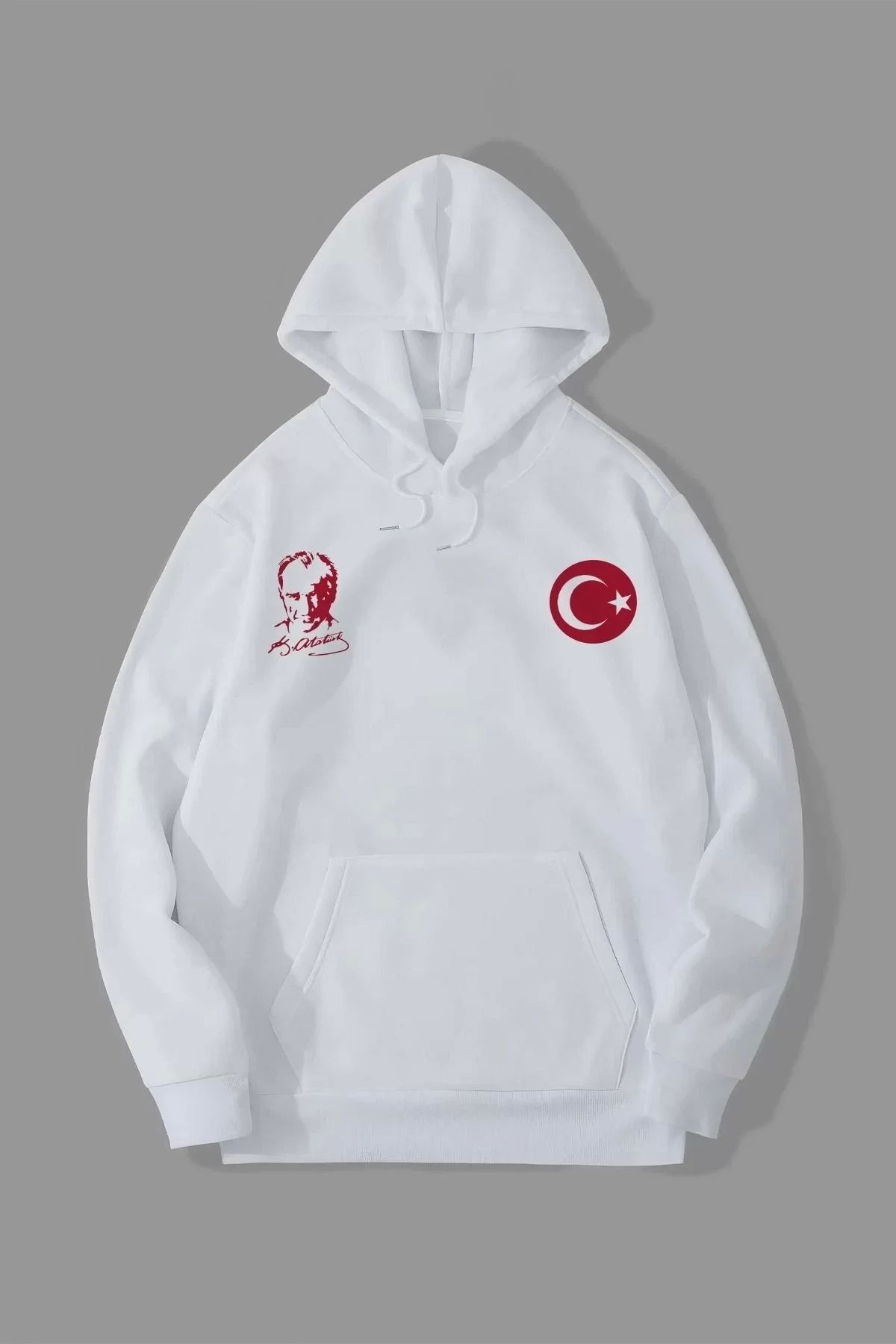 CVS 10 Kasıma Özel Üç İplik Kapüşonlu Baskılı SweatShirt - Beyaz
