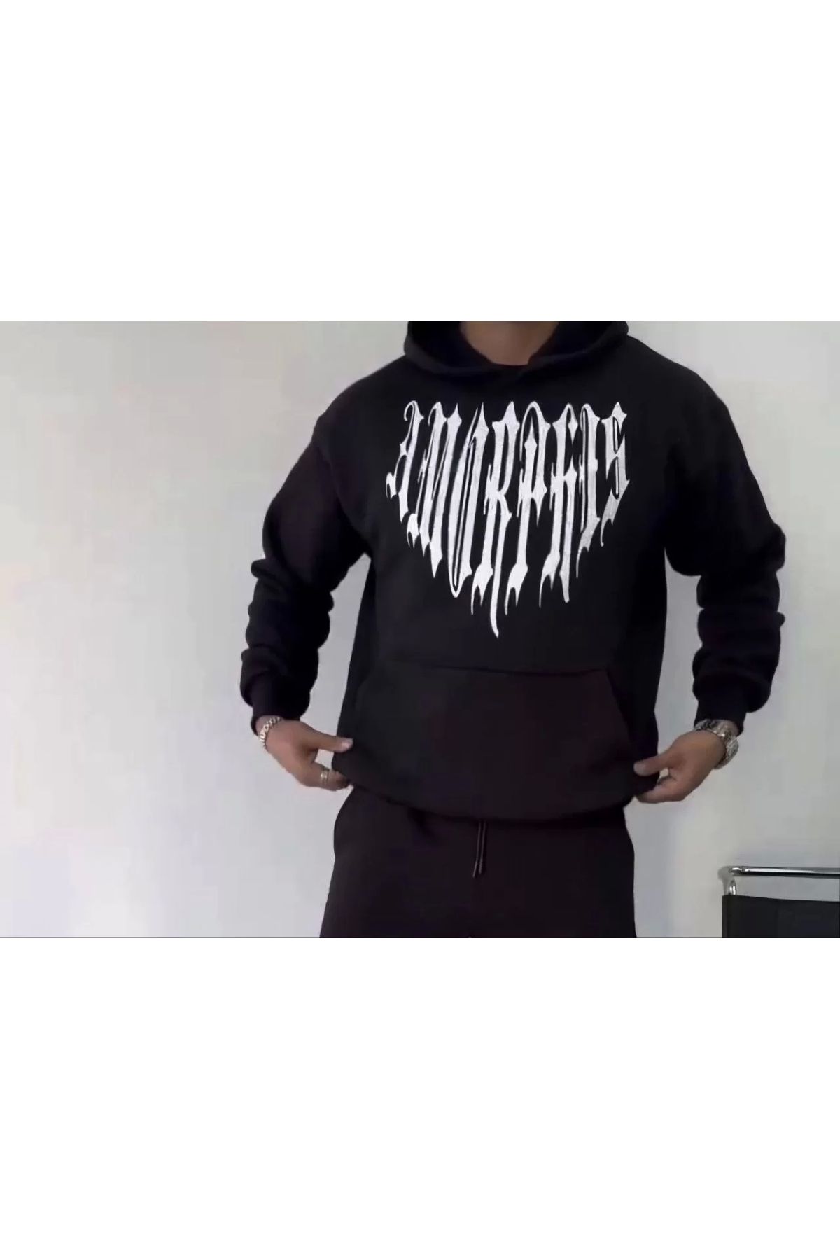 CVS Uzun Kol Kapüşonlu Baskılı SweatShirt - Siyah