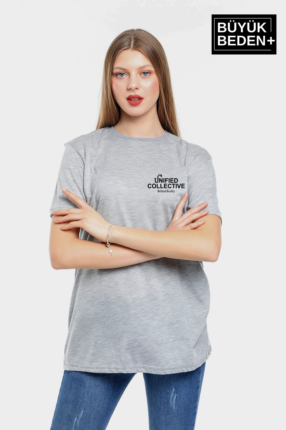 Superlife Süperlife Kadın Büyük Beden Unified Collective Baskılı Bisiklet Yaka Tshırt SPR25BTSK905