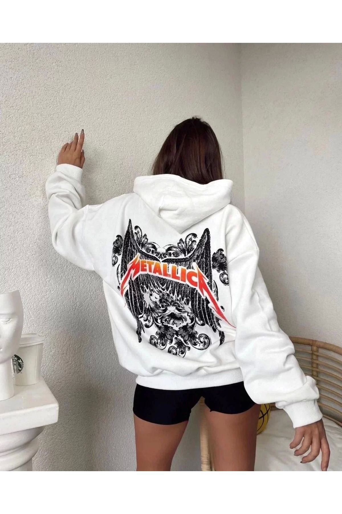 CVS Kadın Baskılı Kapüşonlu Sweat - Beyaz