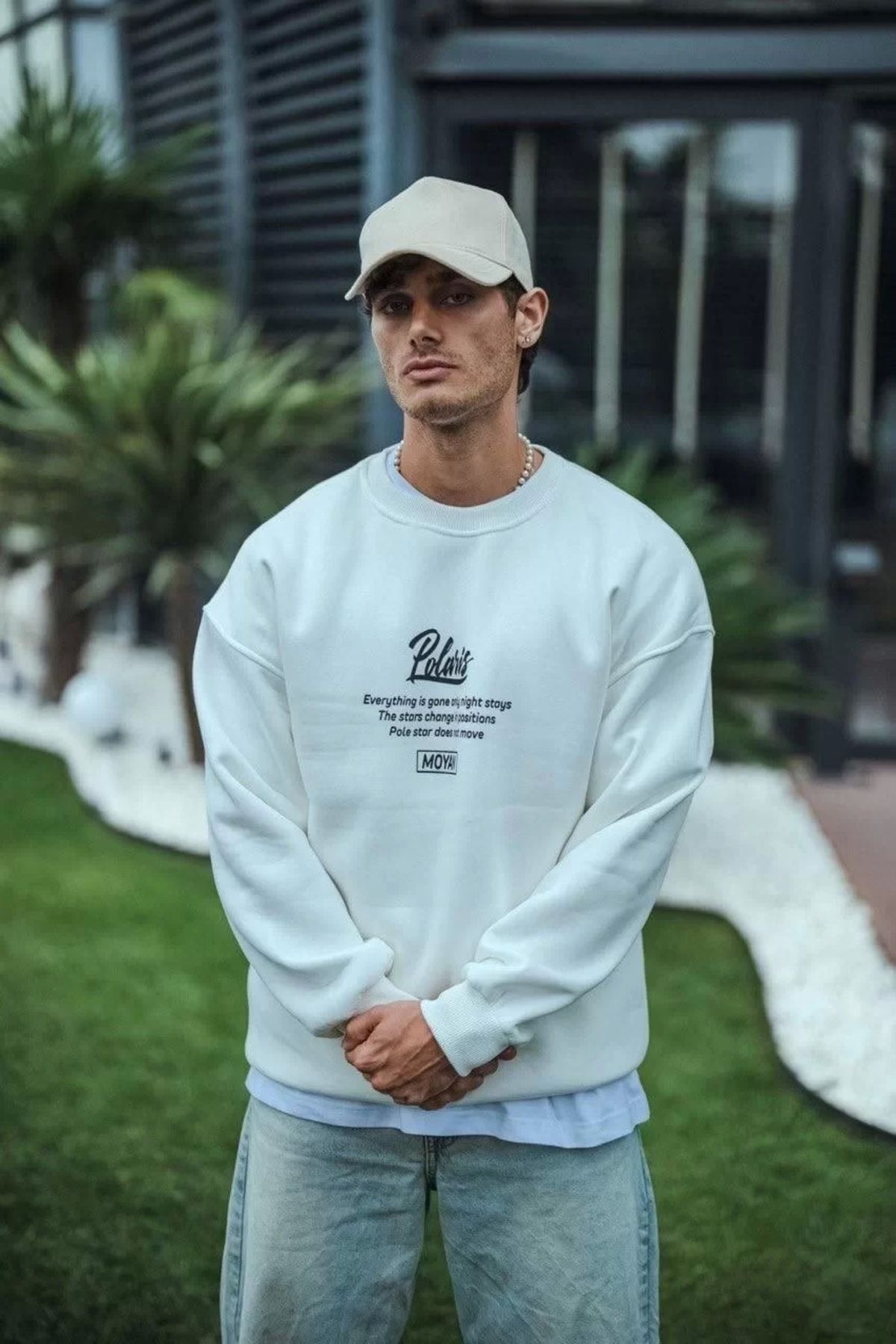 CVS Kışlık Bisiklet Yaka Ön Ve Arka Baskılı SweatShirt - Beyaz