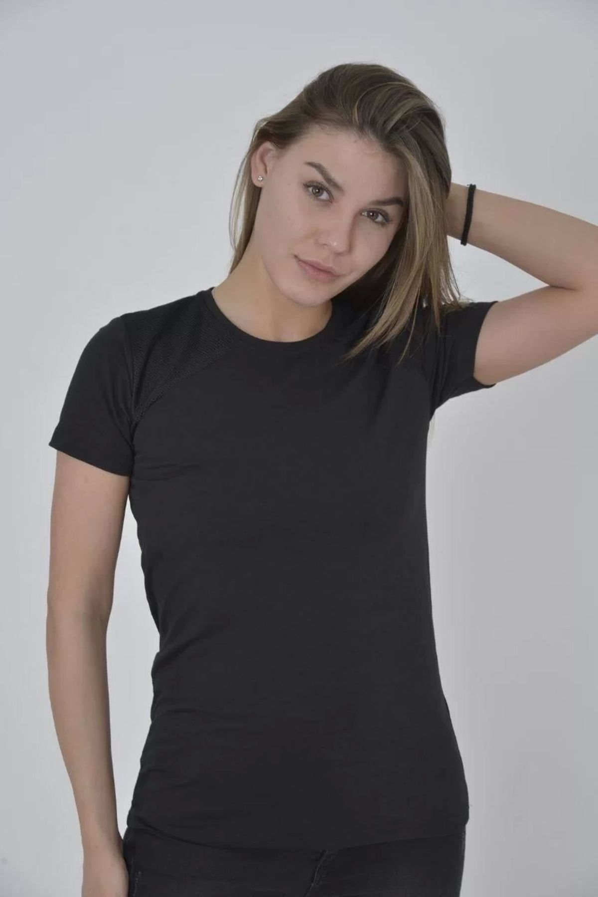 CVS Kadın Omuz Fileli Slim Fit T-shirt - Siyah