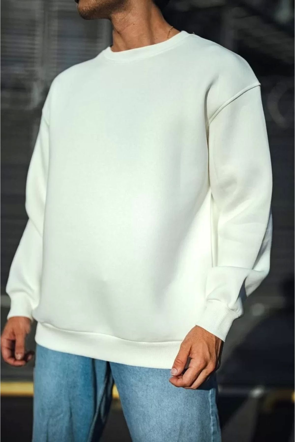 CVS Kışlık Bisiklet Yaka Üç İplik Basic SweatShirt - Beyaz