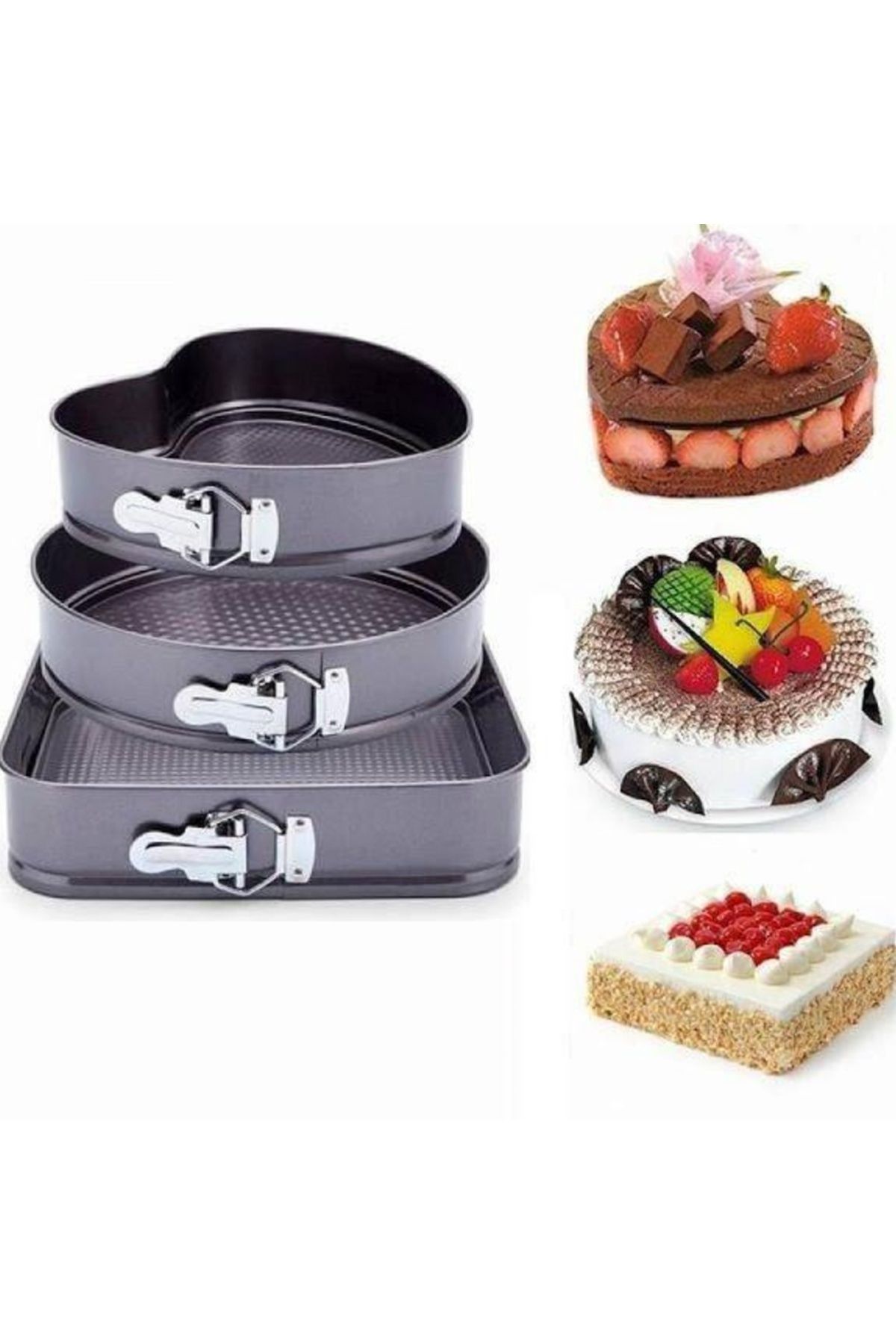 PUFO-Set of 3 Pufo Cake metal baking trays for cakes, with removable base and different shapes 4
