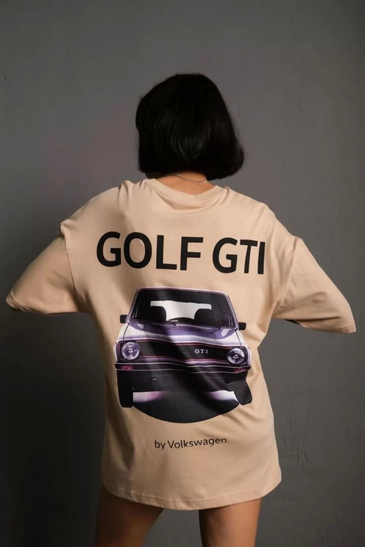 CVS Kadın Sırt Baskılı Oversize T-shirt - Bej