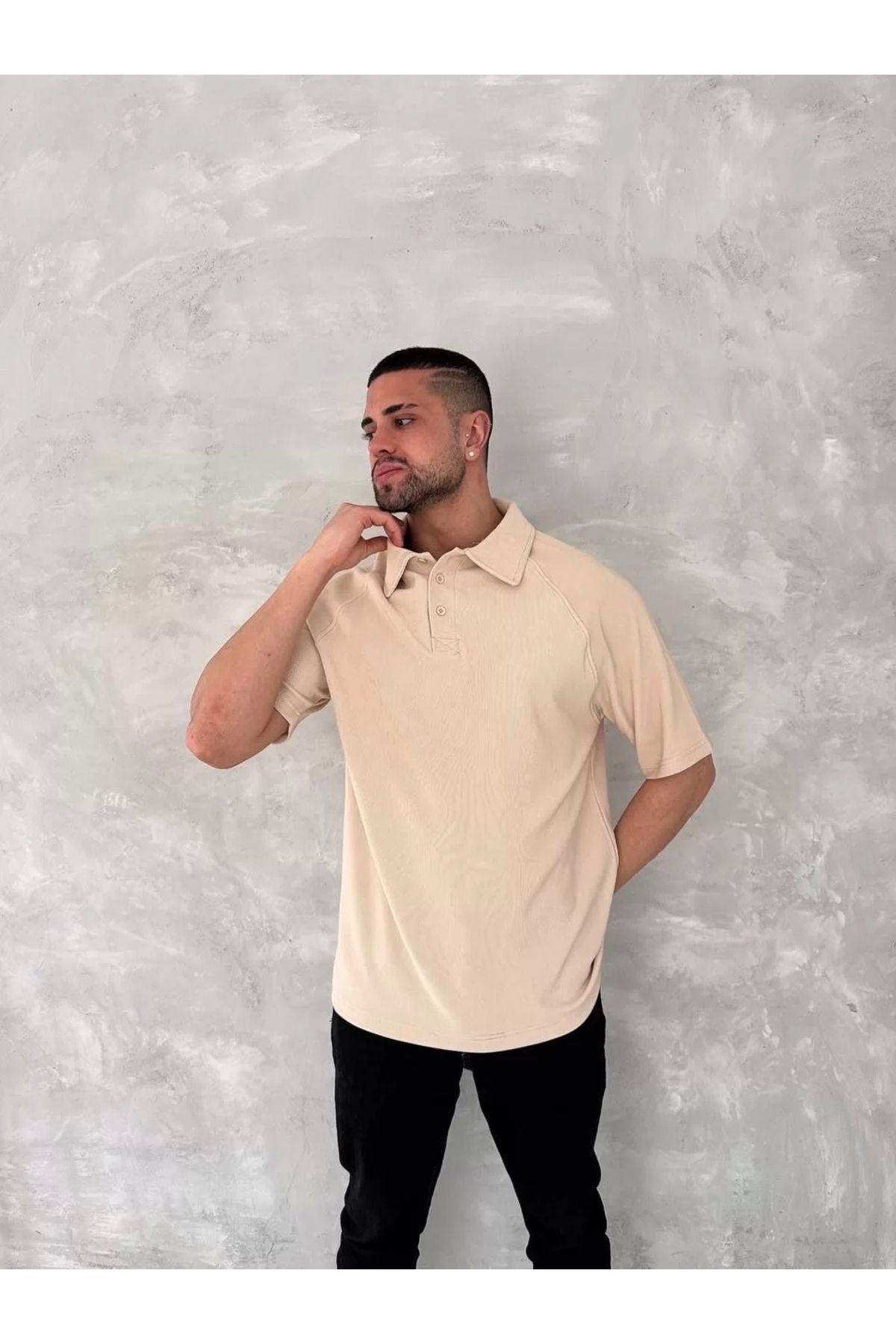 CVS Yakalı Patlı Kısa Kol T-shirt - Bej