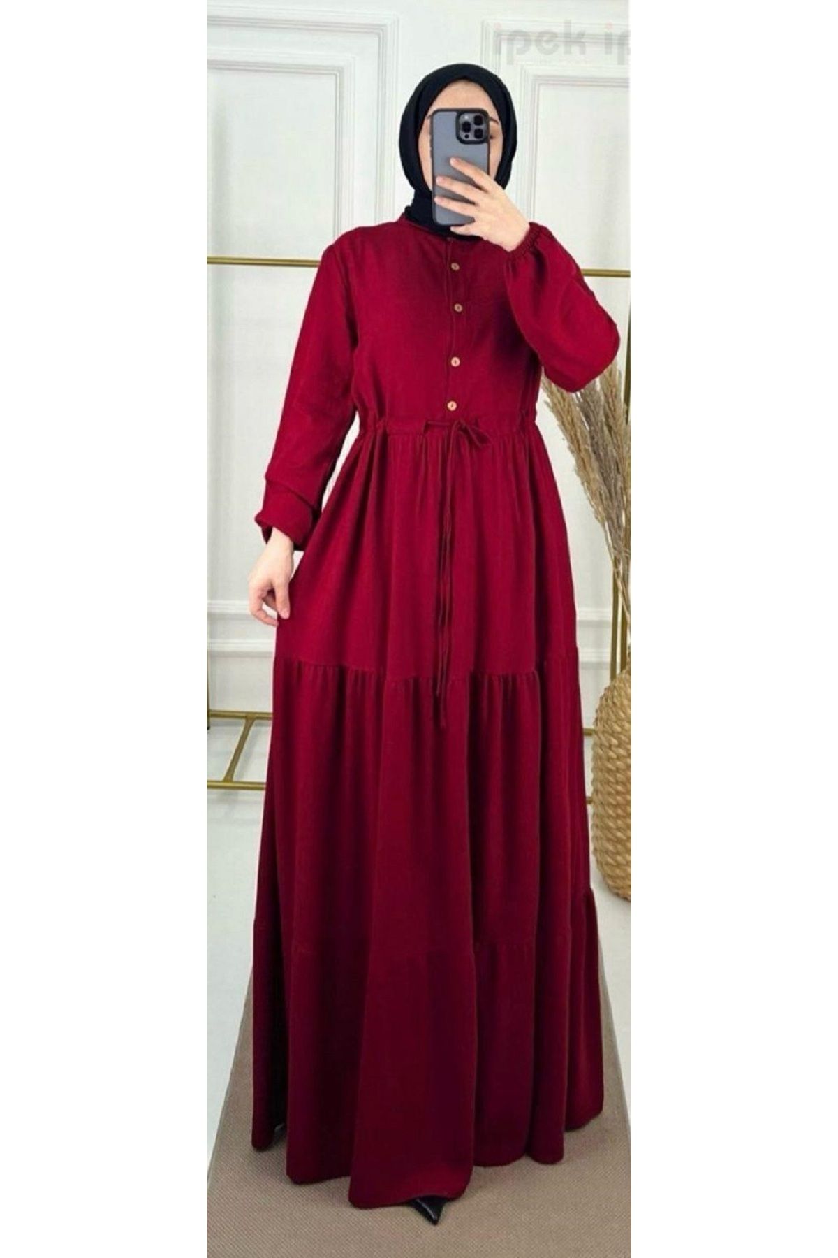 Kumaş sever Pamuklu Nehir Elbise Geniş Beden Bağcıklı Model Tesettür Giyim S/M L/XL 2XL 3XL Beden