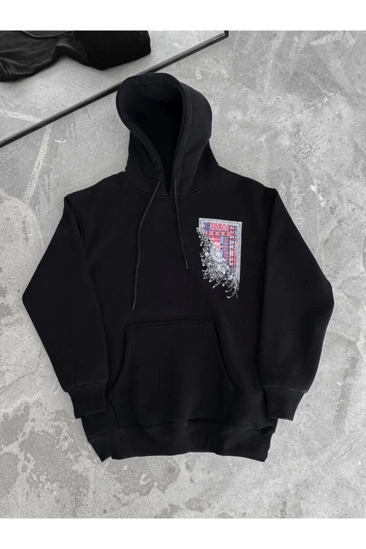 nedo7 Uzun Kol Kapşonlu Ön Ve Arka Baskılı SweatShirt - Siyah