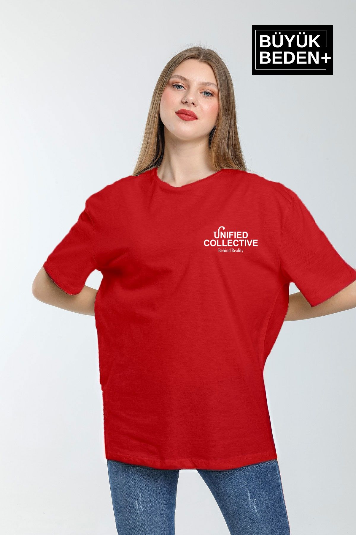 Superlife Süperlife Kadın Büyük Beden Unified Collective Baskılı Bisiklet Yaka Tshırt SPR25BTSK905