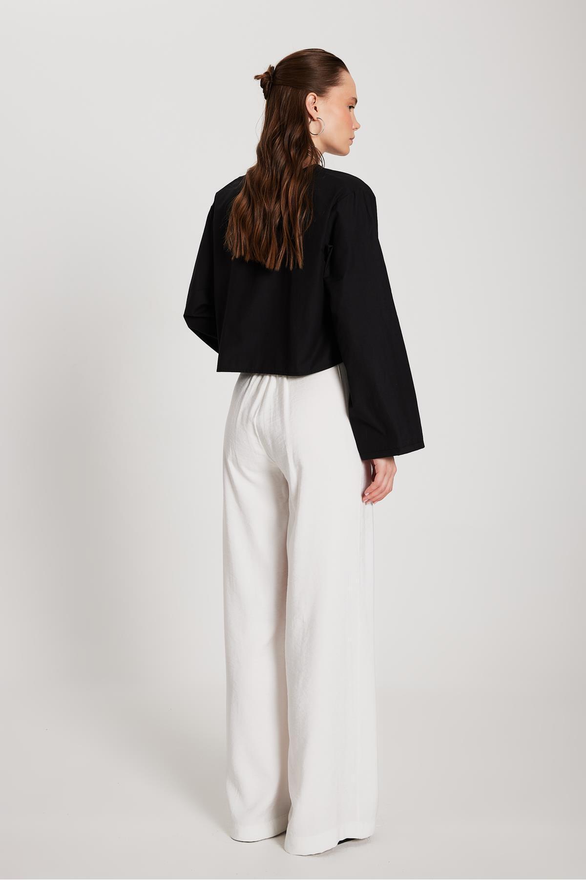 minaaise-Women's Ecru Self-Patterned Palazzo Trousers 29099 6