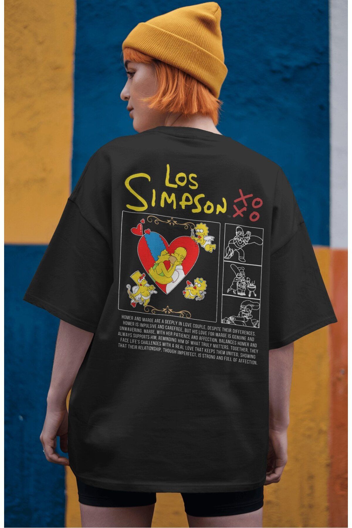 CNGZSHOP Los Simpson Sırt Baskılı Couple Tişört, Oversize Çizgi Film Temalı Çift T-Shirt