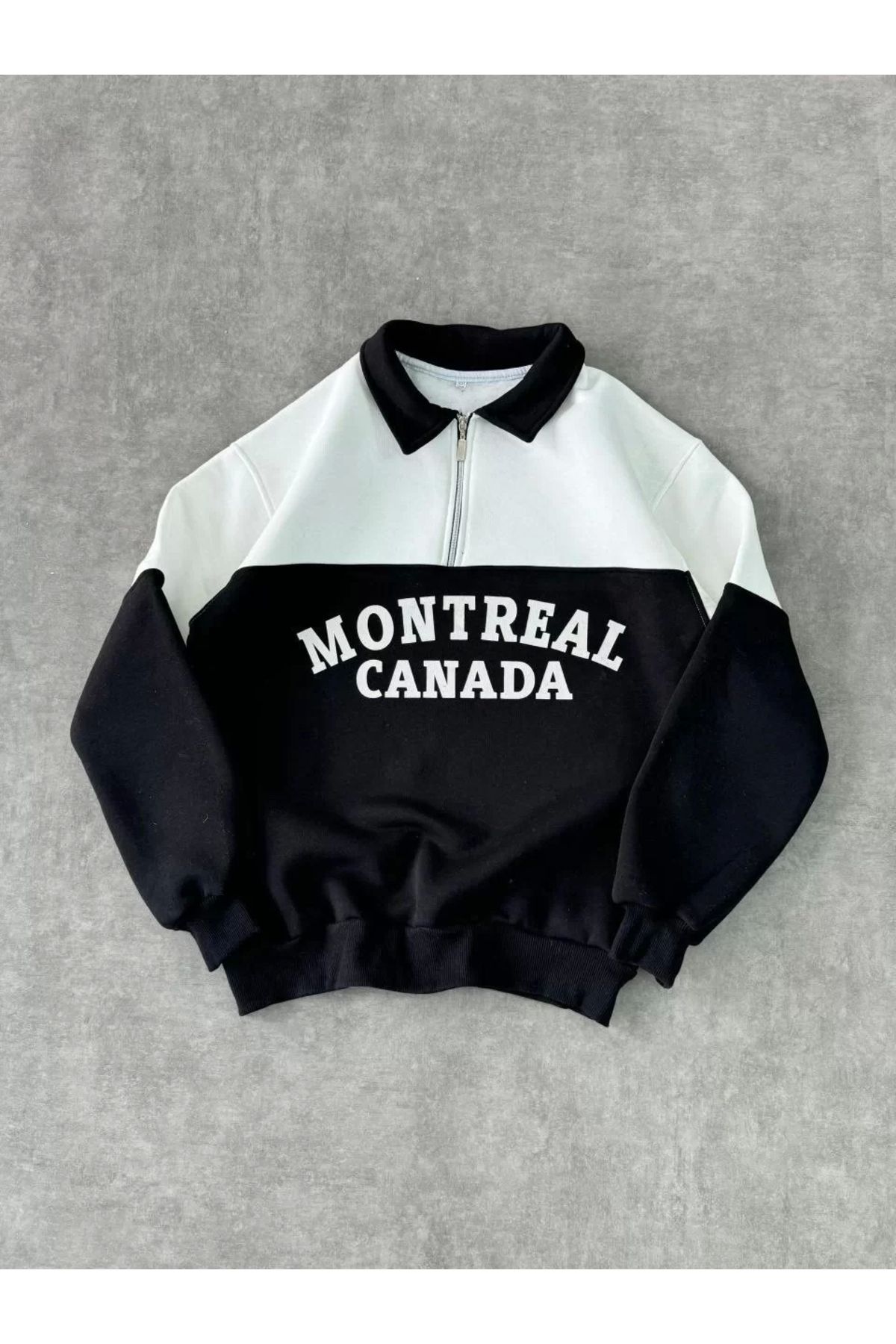 CVS Yarım Fermuarlı Parçalı Yakalı SweatShirt - Siyah