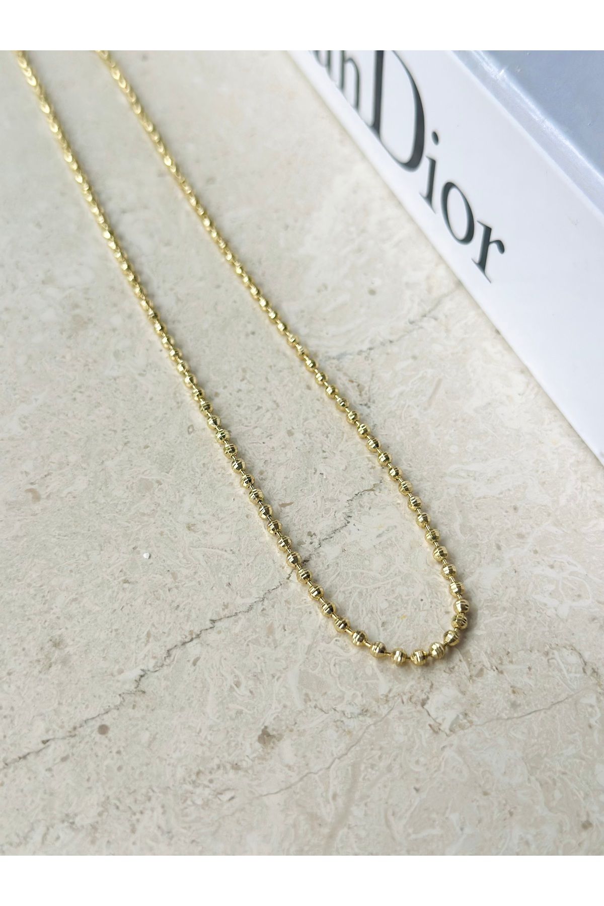 shop İnce topçuklu gold çelik kolye 3 numara