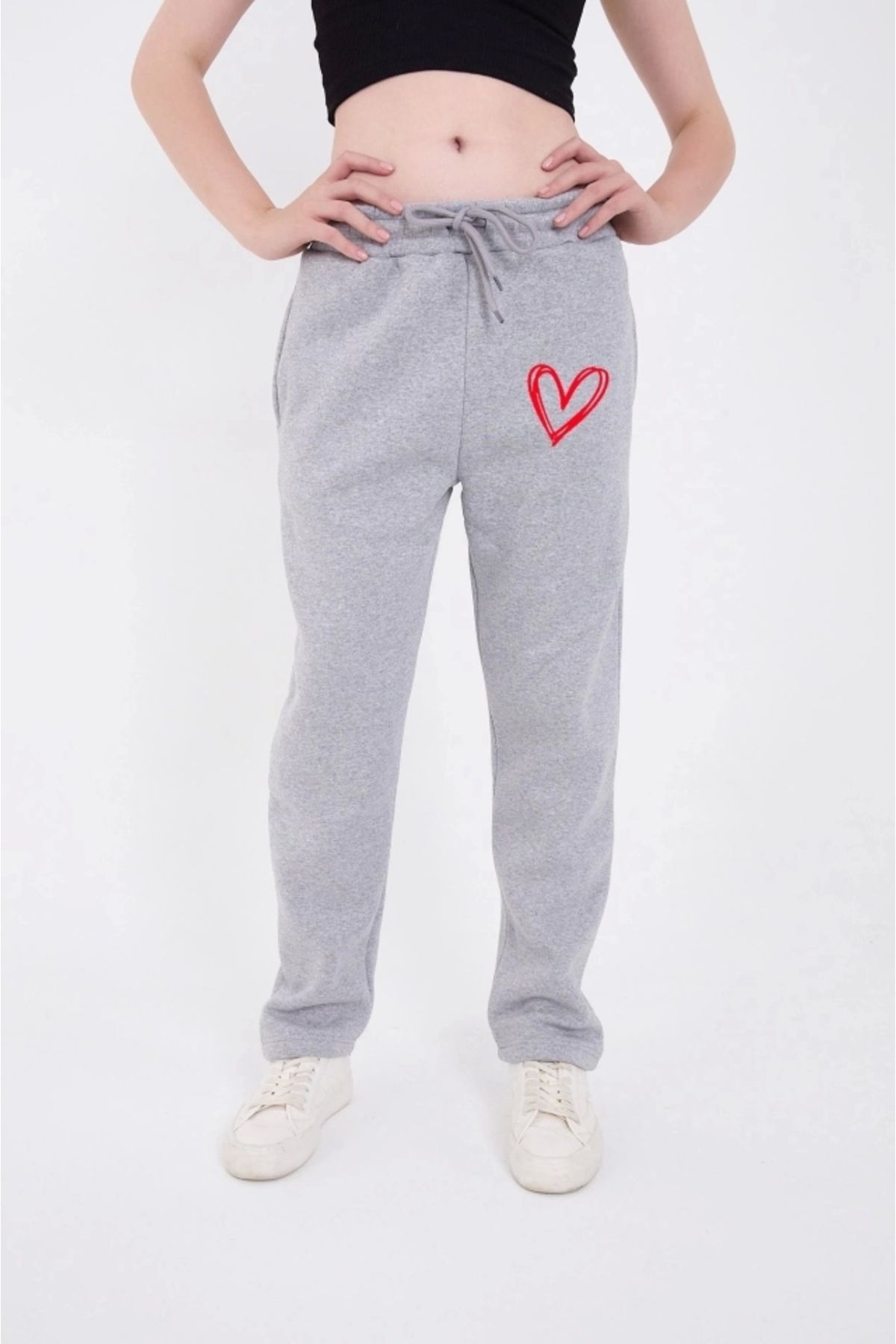 nedo7 Oversize Boru Paça Baskılı Eşofman Pantolon - Gri