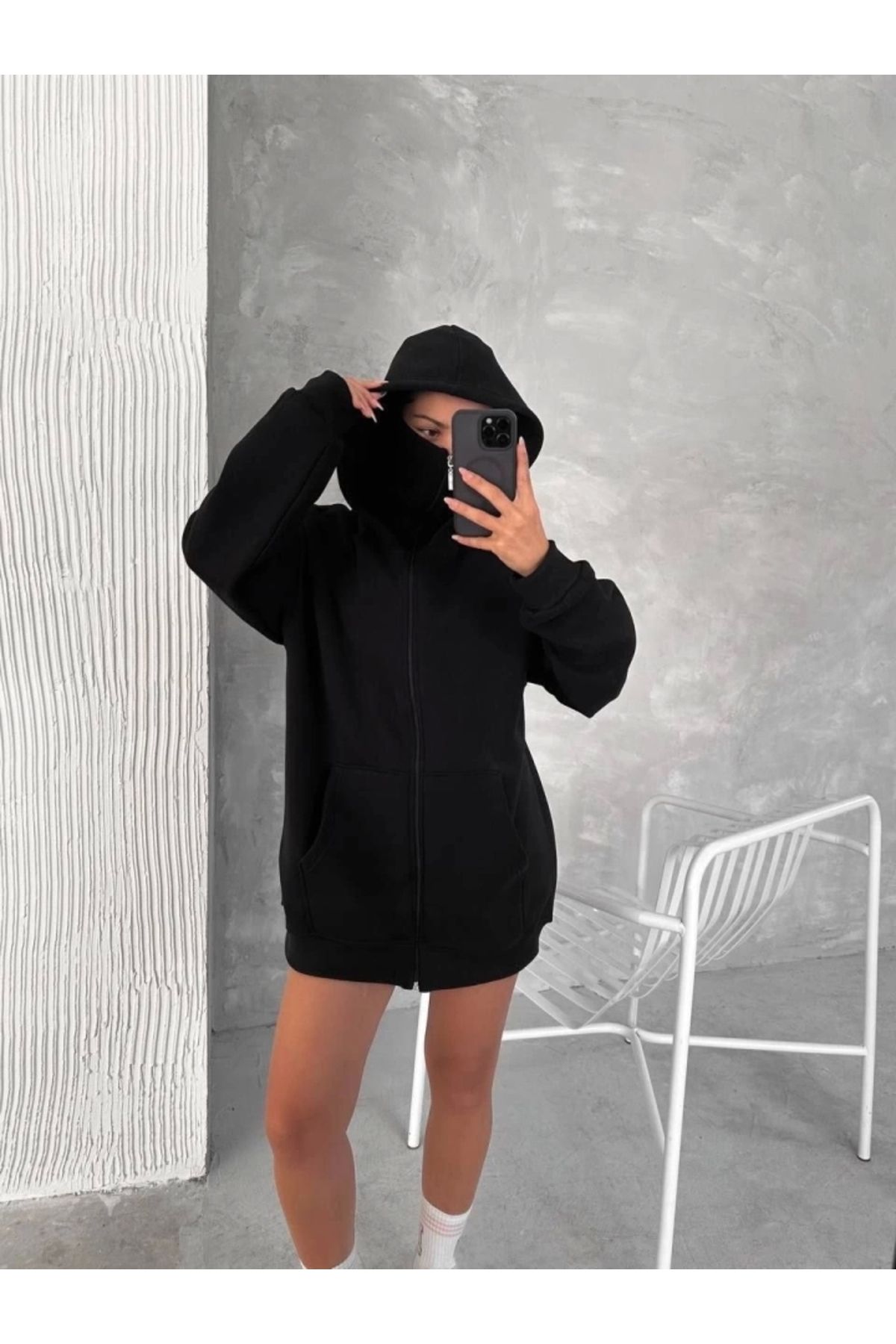 nedo7 Samuray ZIP Fermuarlı Kapüşonlu SweatShirt- Siyah