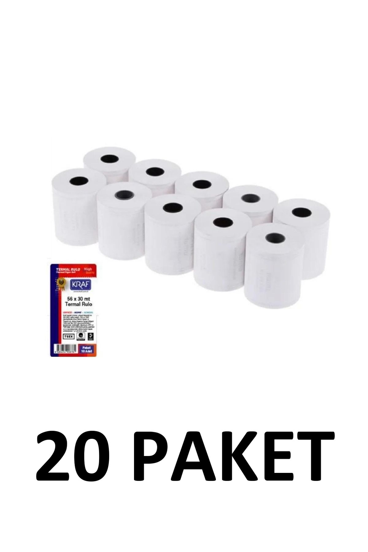 KRAF 20 Paket (100 ADET) 56x30 Rulo Yazarkasa Pos Kağıdı