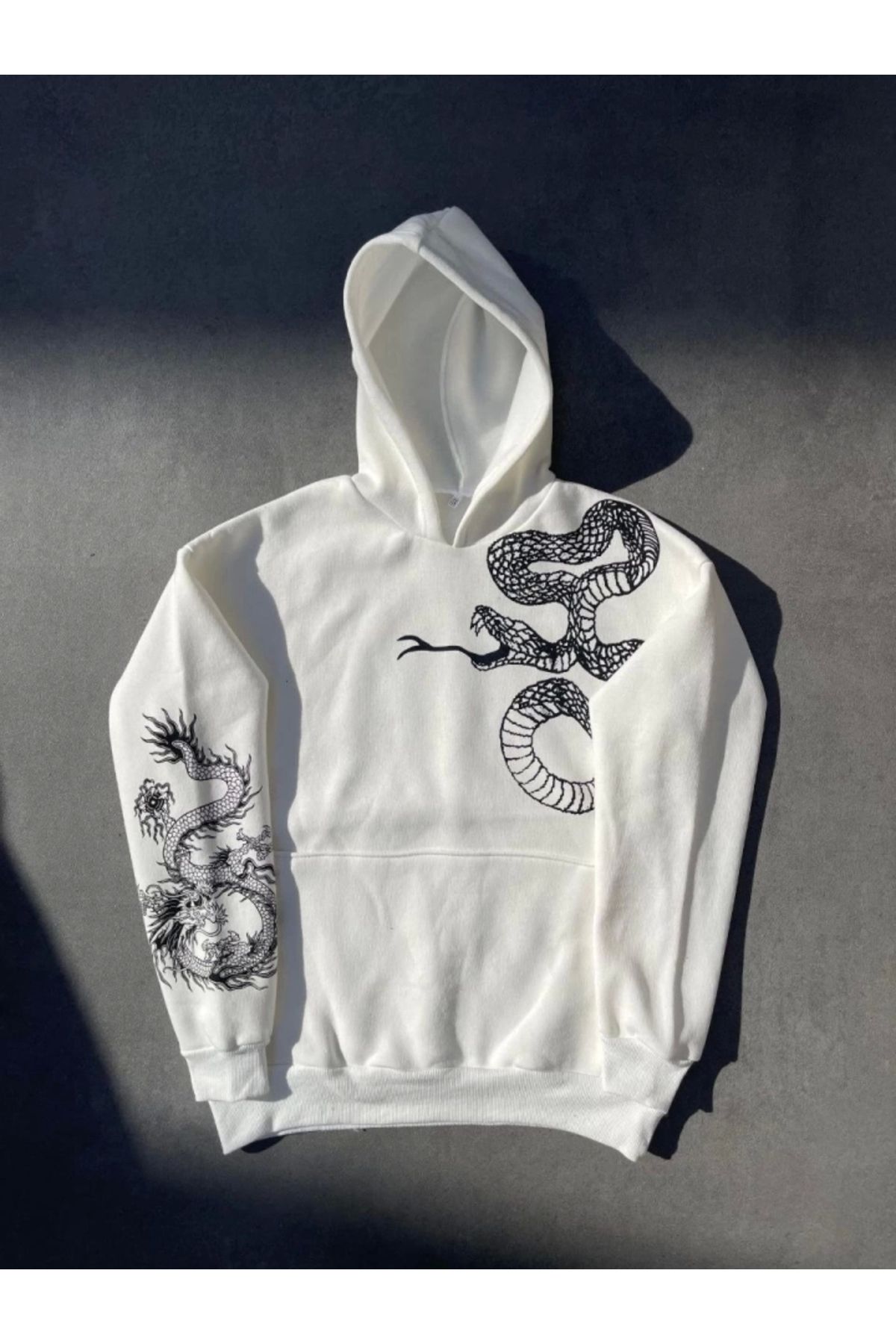 nedo7 Uzun Kol Kapşonlu Baskılı SweatShirt - Beyaz