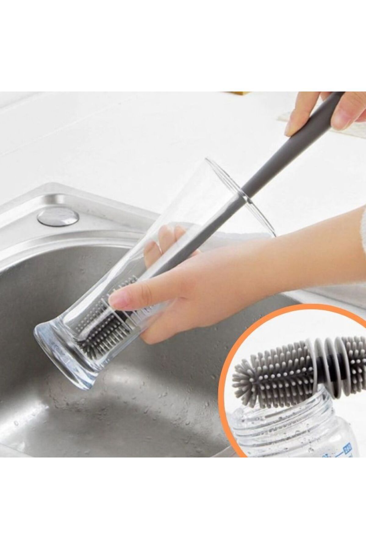 ALMITAL Sparkle Jar Silikon Uzun Saplı Kavanoz Yıkama Fırçası