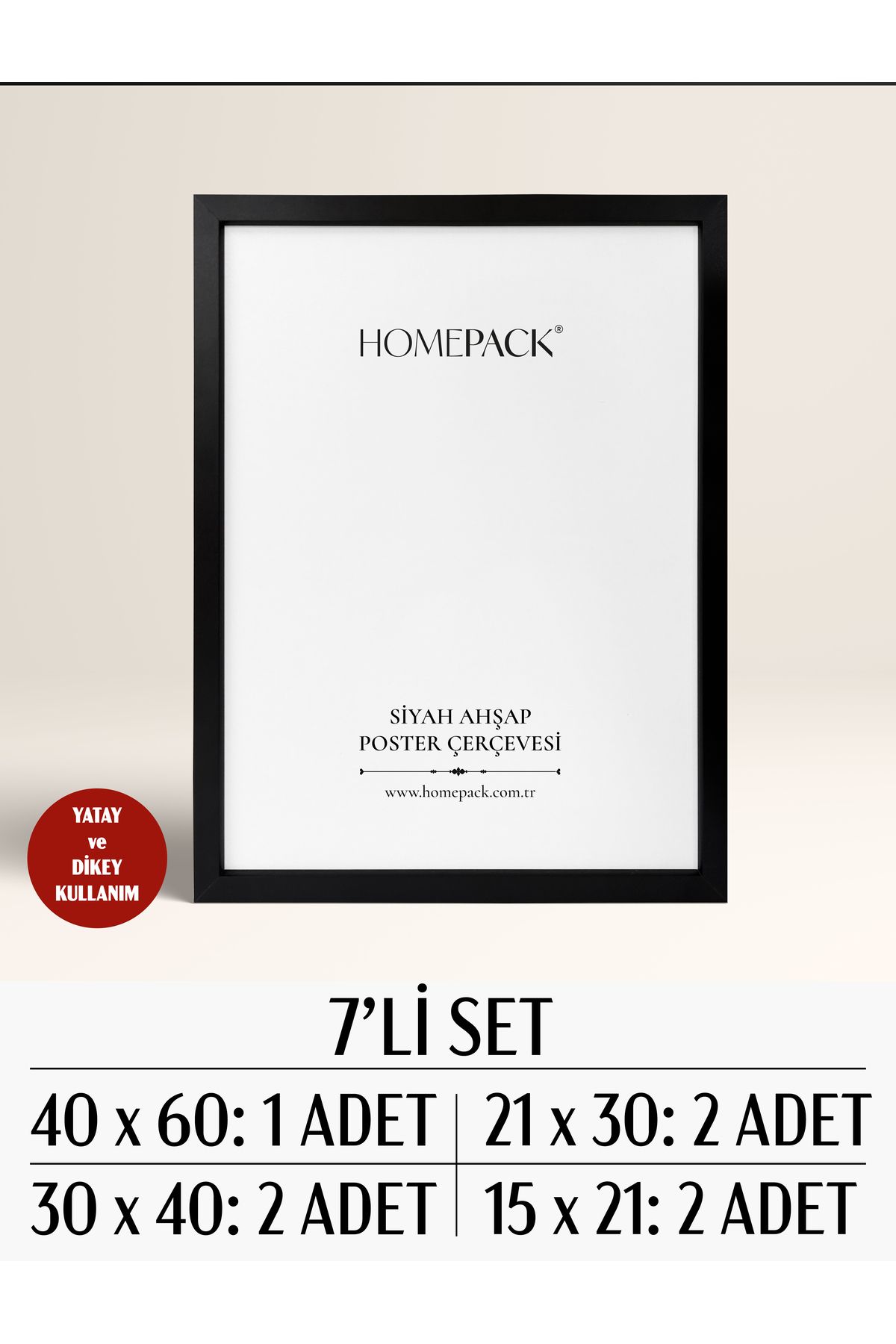 HOMEPACK SİYAH AHŞAP 7 Parça Poster Çerçevesi, Önü Korumalı Boş Çerçeve YEDİLİ-SET-ÇERÇEVE-SİYAH