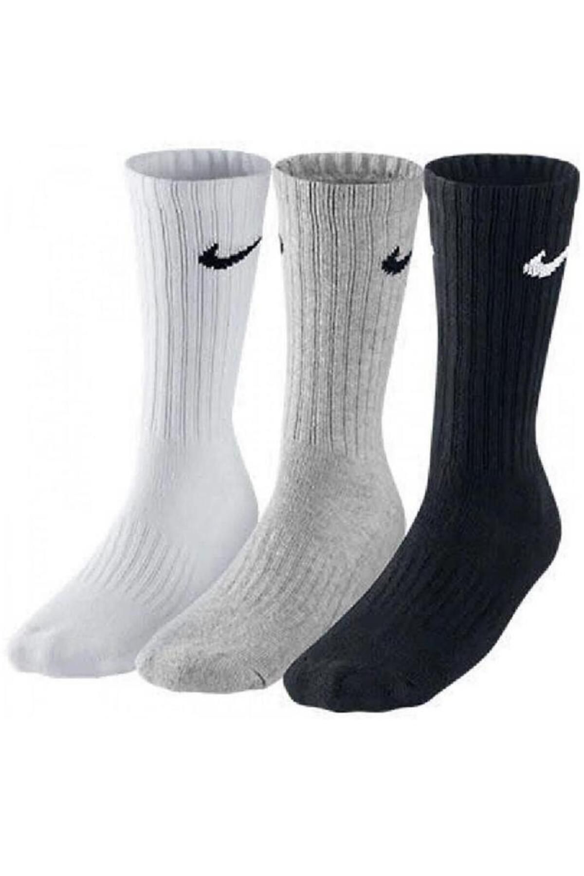 Nike Dri Fit Everday Cotton Crew Socks 3 lü Spor Çorap Beyaz Gri Siyah