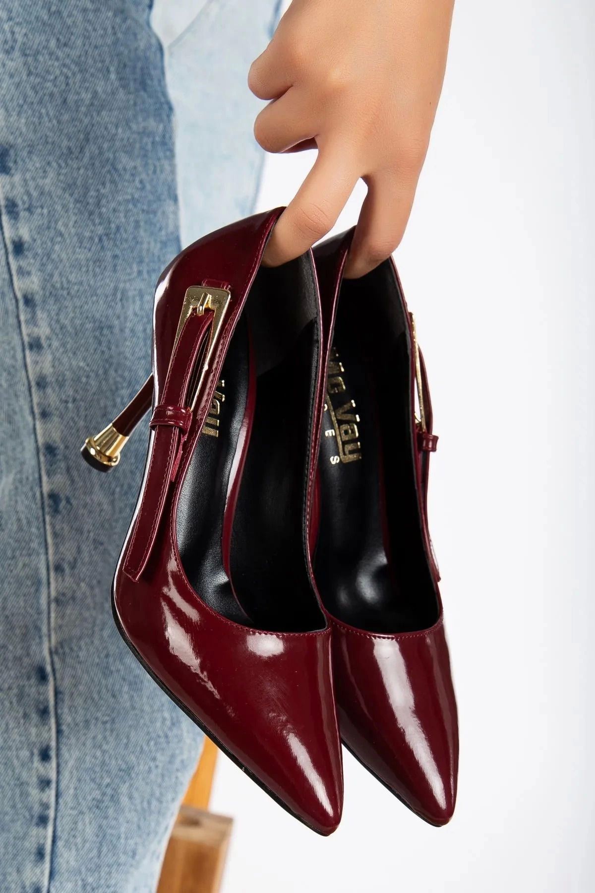 Shop58 Lesia Bordo Rugan Topuklu Ayakkabı