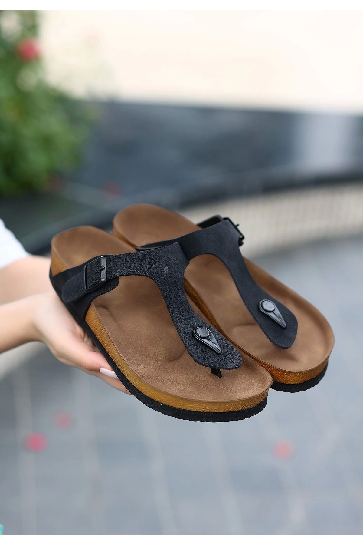 Shop58 Aksar Siyah Nubuk Parmak Arası Terlik