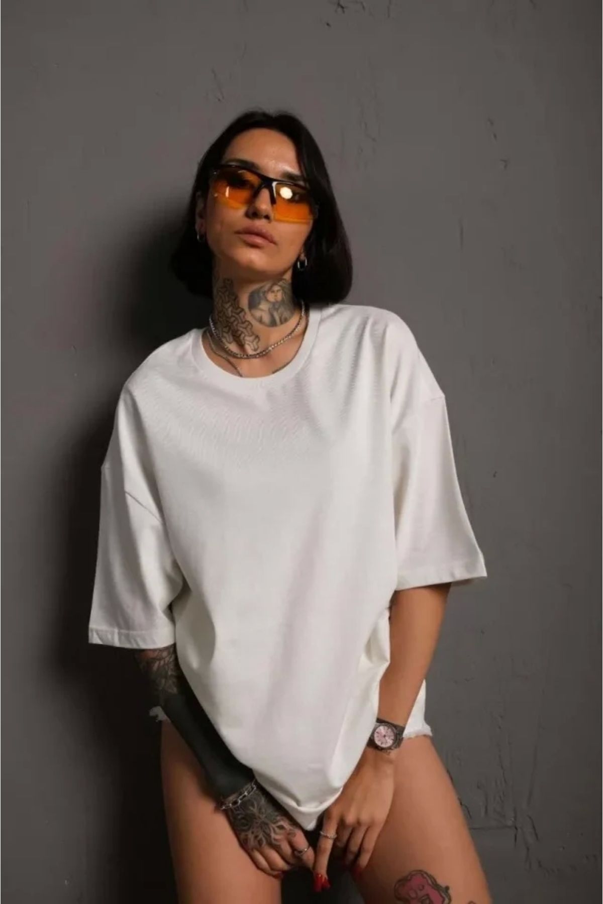 nedo7 24/1 Düz A Kalite Oversize T-shirt - Beyaz