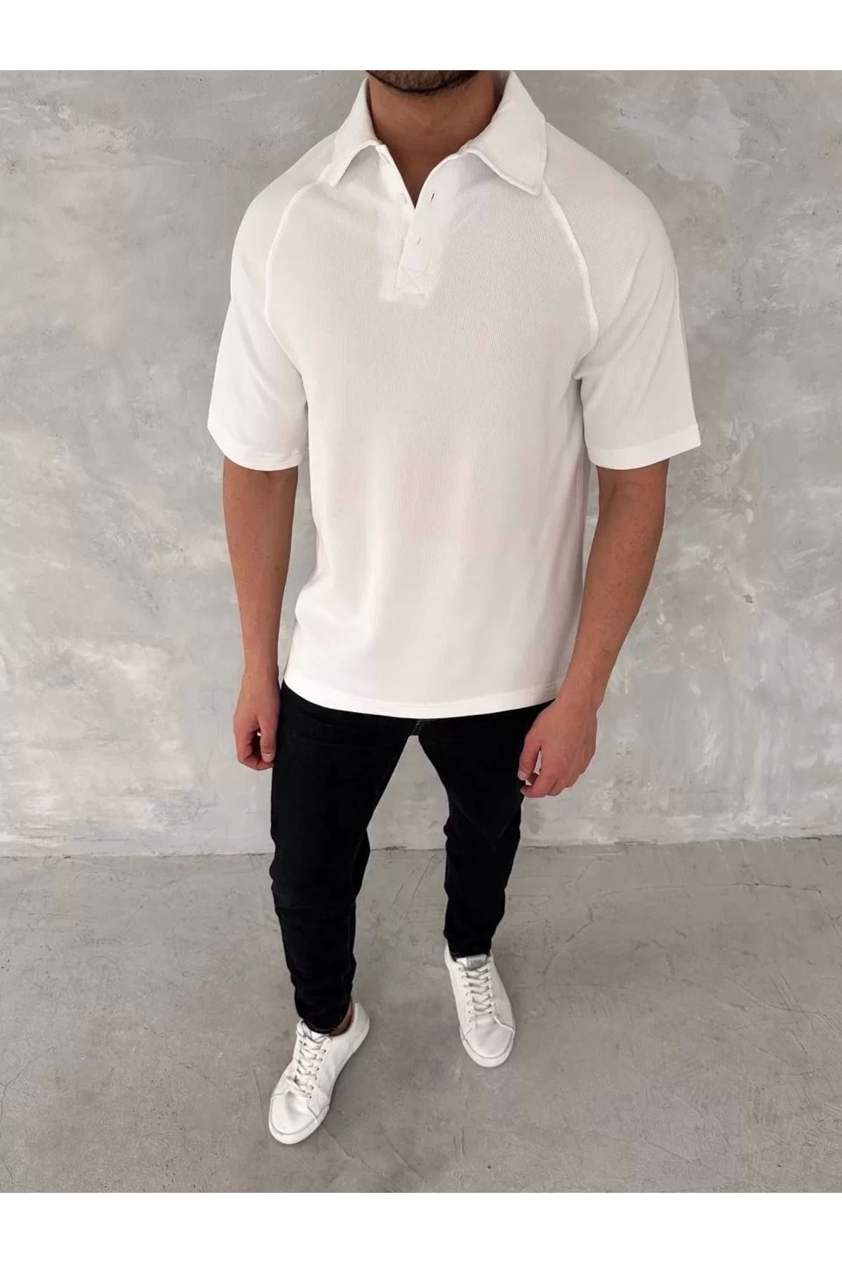 CVS Yakalı Patlı Kısa Kol T-shirt - Beyaz