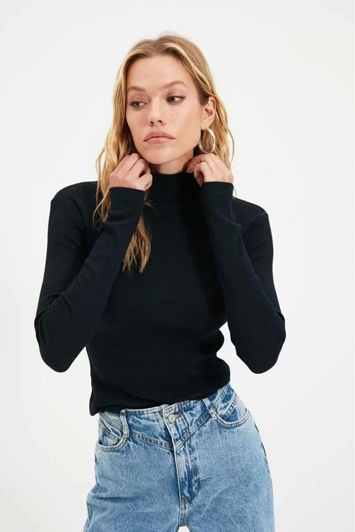 CVS Kadın Kaşkorse Boğazlı Full Likralı Fitilli Body Kazak - Siyah