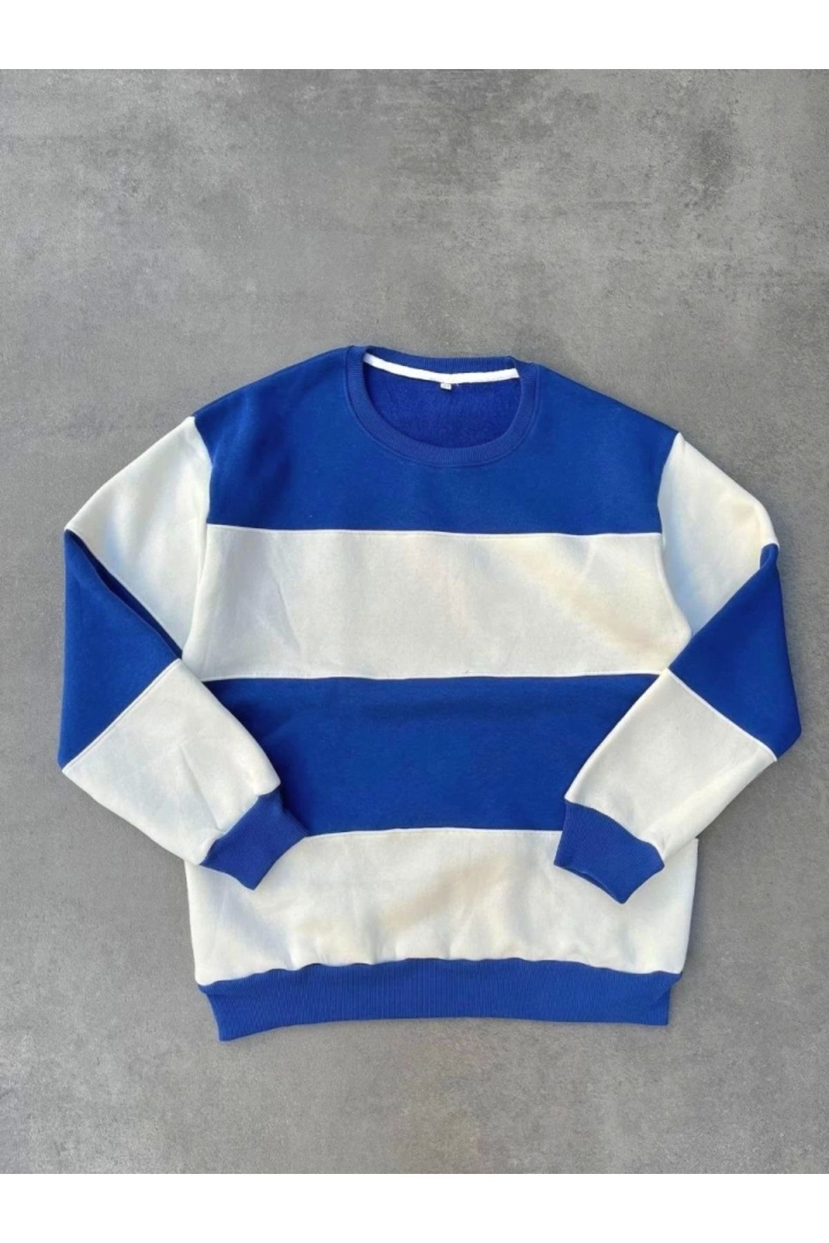 nedo7 Parçalı Bisiklet Yaka Baskılı SweatShirt - Mavi